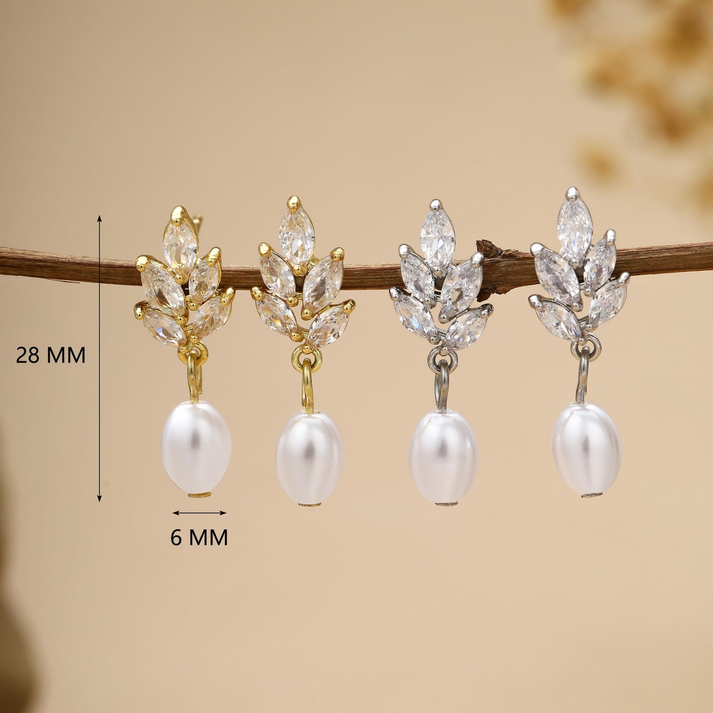 Solistra Pearl Earrings for Women Dainty Diamond Pearl Drop Dangle Earrings 14k Gold Plated for Weddings Gifts Bridesmaid Gifts