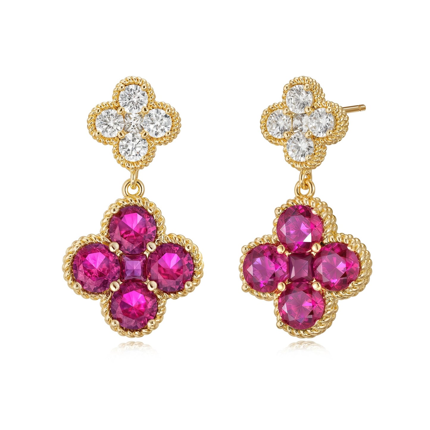 MTMY Dangle Earrings for Women 14K Gold Plated Four Leaf Clover Dangling Drop Birthstone Stud Earrings Trendy Flower Birthstone Jewelry Birthday Gifts(July)