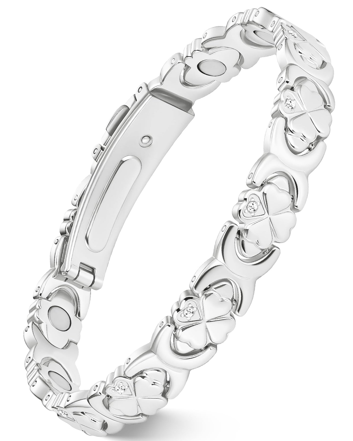 Feraco Pure Copper Bracelets for Women, Ultra Strength Magnetic Bracelet for Women with 3800 Gauss Magnet & Sparkling Cubic Zirconia, Flower Jewelry Gift, Infinite Symbol (Silver)