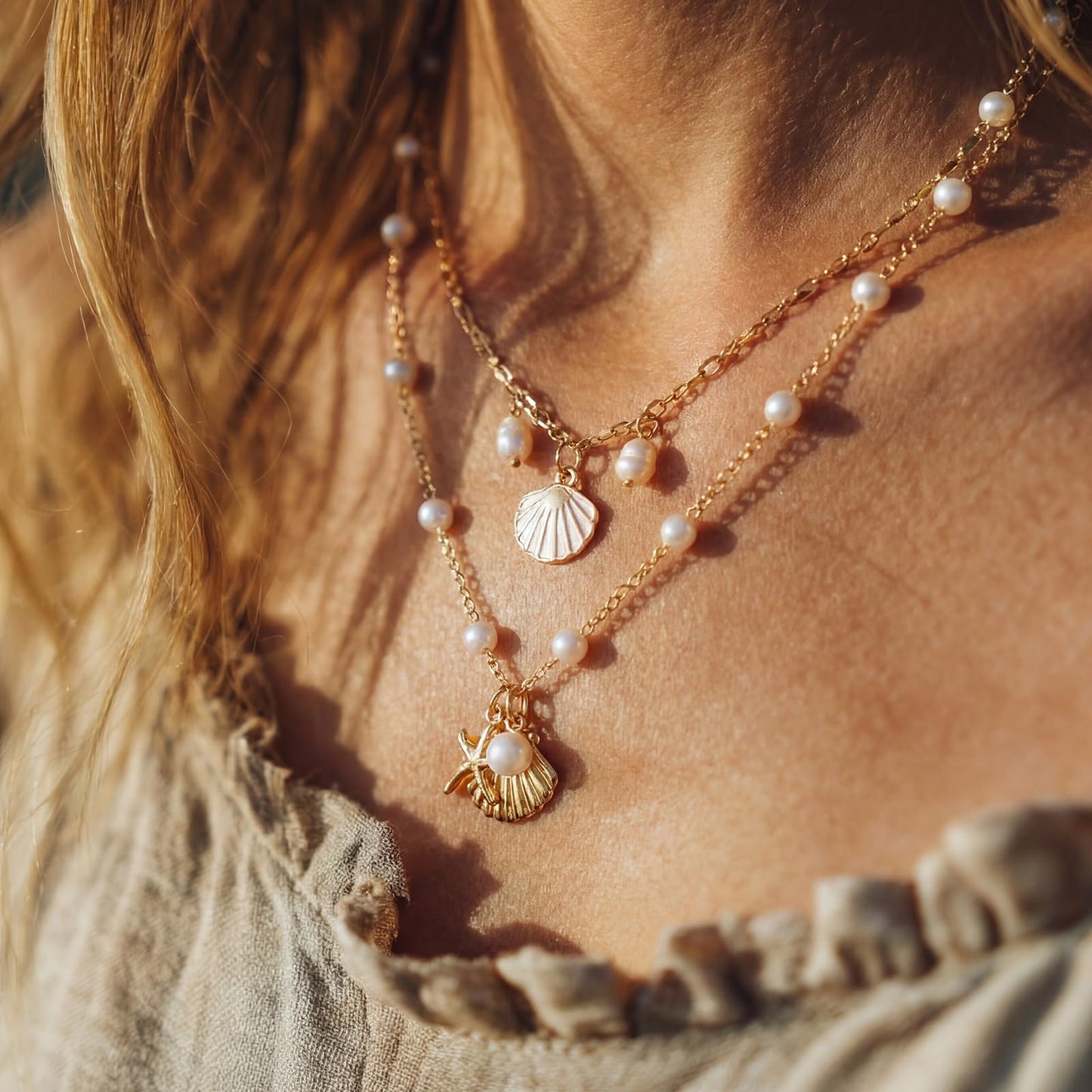 Unittype 9 Pcs Shell Necklace for Women Summer Beach Jewelry Pearl Choker Gold Sea Shell Scallop Starfish Necklaces Ocean Tropical Vacation Necklaces Beach Charm Jewelry Gift Set for Teens Girls