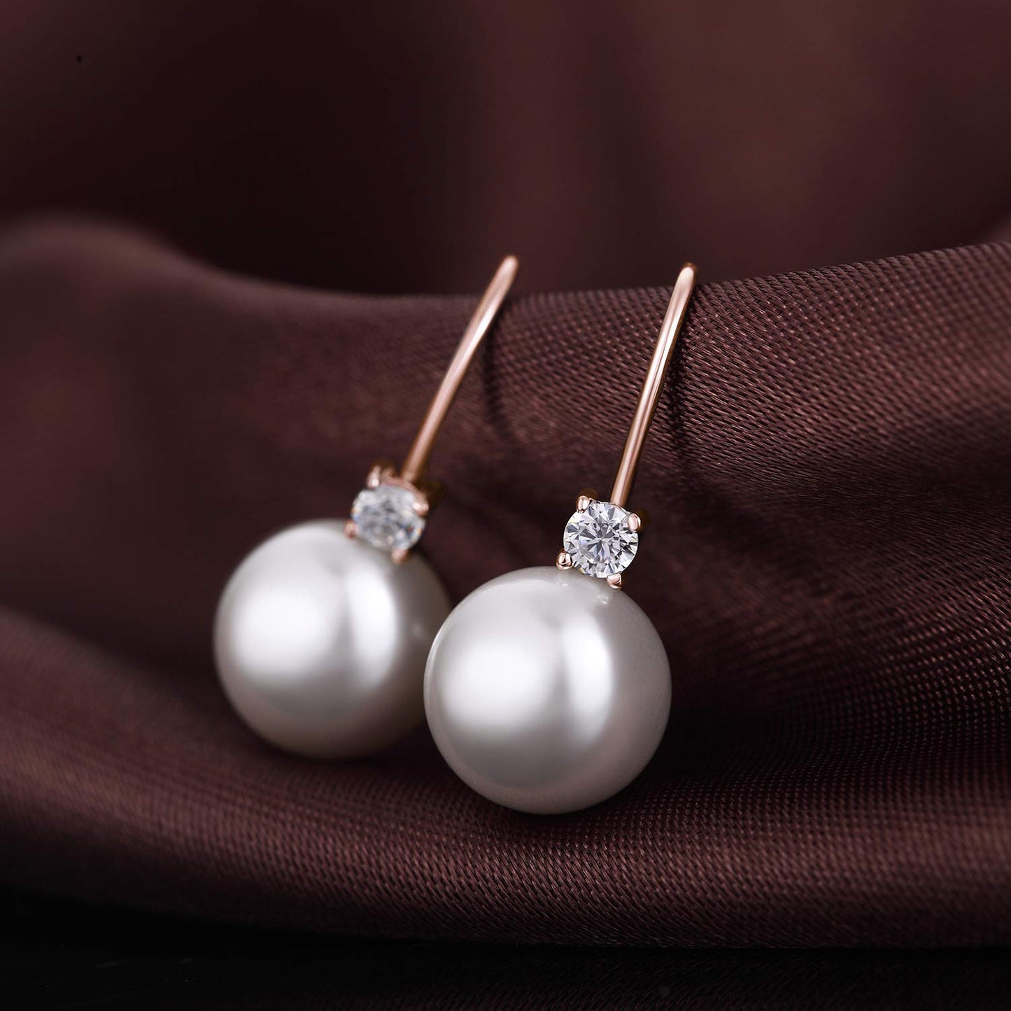 Pearl Dangle Drop Earrings for Women Sterling Silver Cubic Zirconia Leverback Earring 10mm Jiahanzb