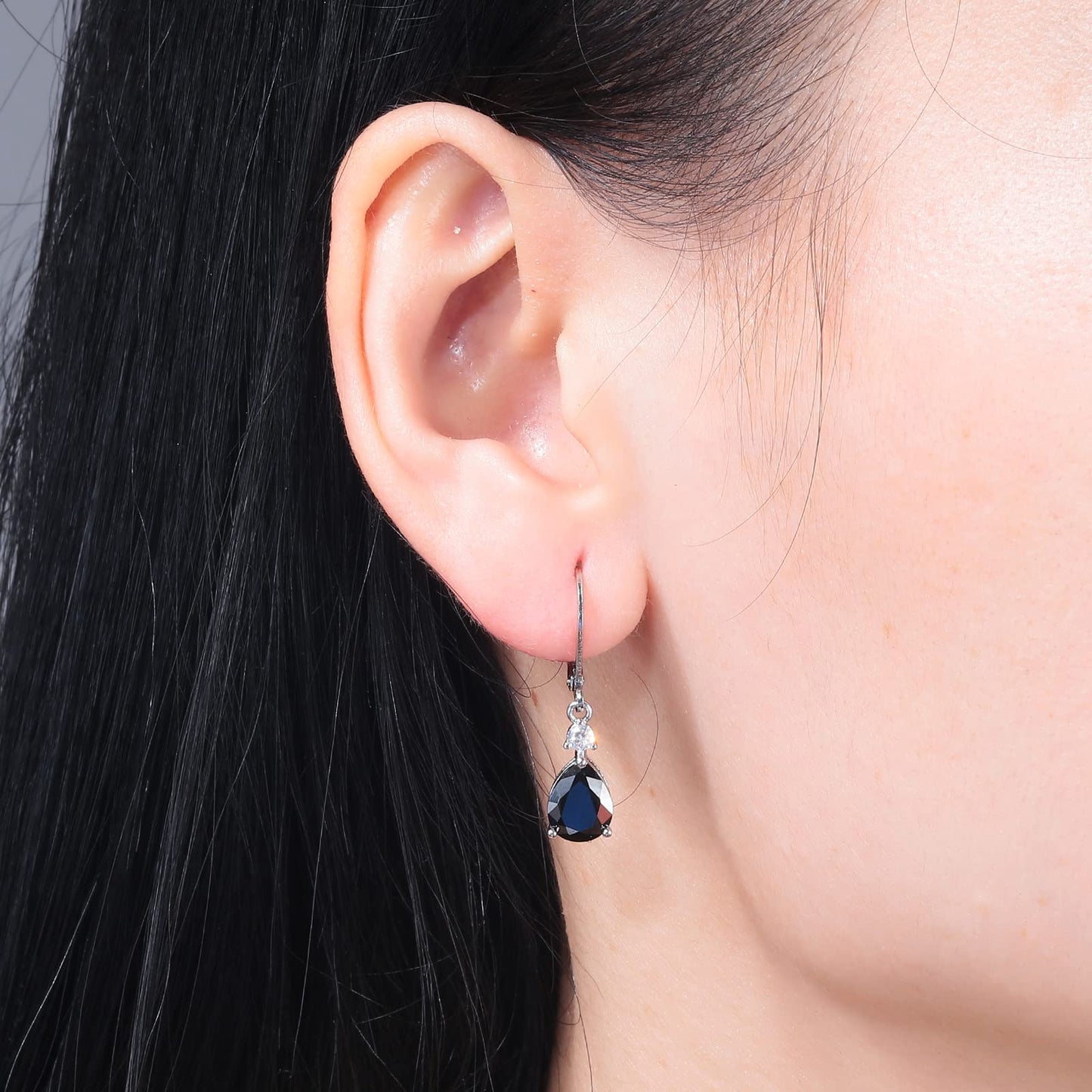 CiNily Leverback Dangle Earrings for Women 14K White Gold Plated Drop Earrings Black Cubic Zircon Fashion Teardrop Hoop Earrings Hypoallergenic Jewelry for Sensitive Ear