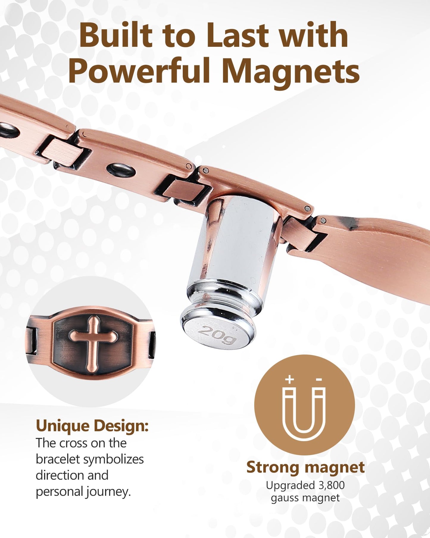 Feraco Copper Cross Bracelet for Men,Magnetic Therapy Cooper Christian Bracelets with 46 Magnets, Men's Jewelry for Anniversary Father's Day