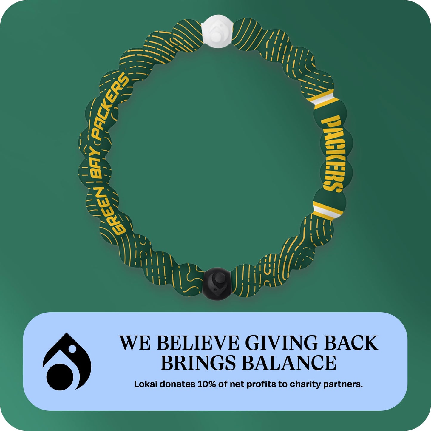 Lokai NFL Football Collection Silicone Beaded Bracelet, Green Bay Packers Home Field (Medium) - Beaded Bracelet for Women & Men, Silicone Jewelry Fashion Bracelet Slides-On for Comfortable Fit