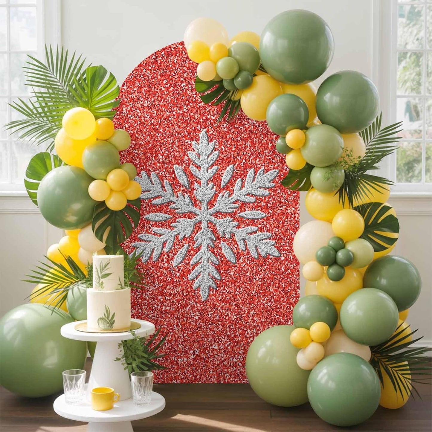 Duskova Living 5 Modern Themed Arch Backdrop Cover FT, Winter Watercolor Sparkling Snowflake Pattern Wedding Arch Cover