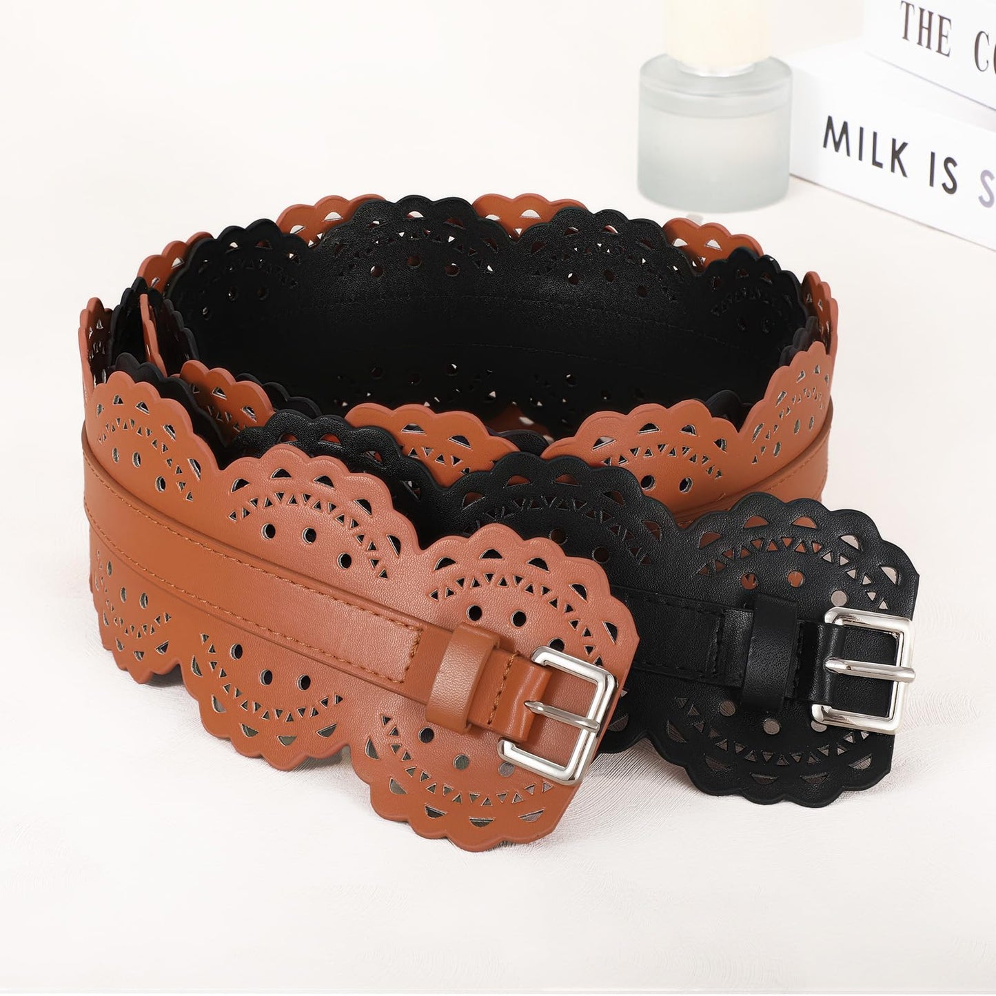 XZQTIVE Wide Leather Belts For Women Obi Belt For Dresses Sweater Vintage Ladies Waist Belts Black