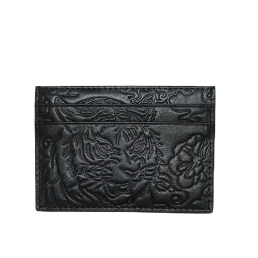 Avery's Boutique Genuine Leather Slim Card Holder – Minimalist Unisex Wallet with Elegant Embossed Pattern, RFID Blocking Card Holder for Men & Women (Le Tigre, Noir)