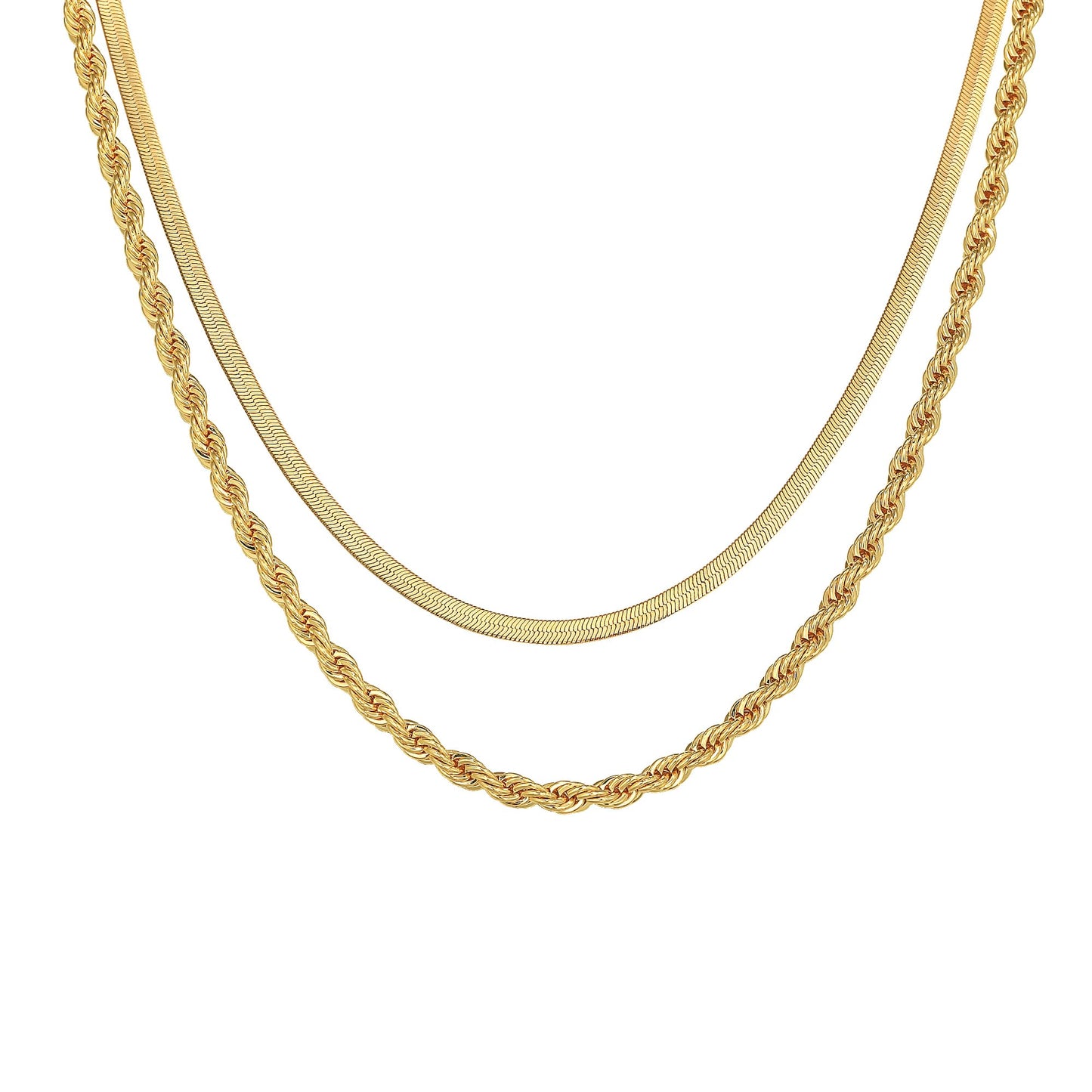 Freekiss Herringbone Necklace for Women,Dainty Snake Chain Necklace,14k Gold Plated Rope Necklace,Simple Layered Necklaces Jewelry Gift Women