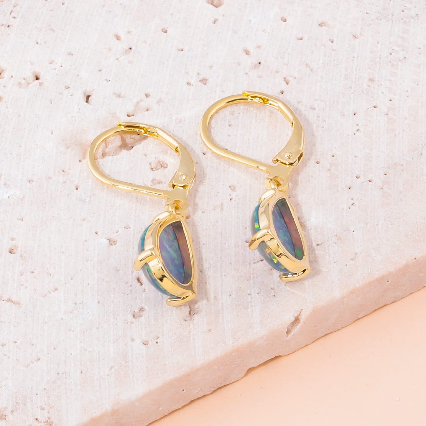 CiNily Teardrop Leverback Dangle Earrings for Women Hypoallergenic Blue Purple Opal Pendant Drop Earrings 14K Gold Hanging Lever Earrings Fashion Jewelry for Sensitive Ears