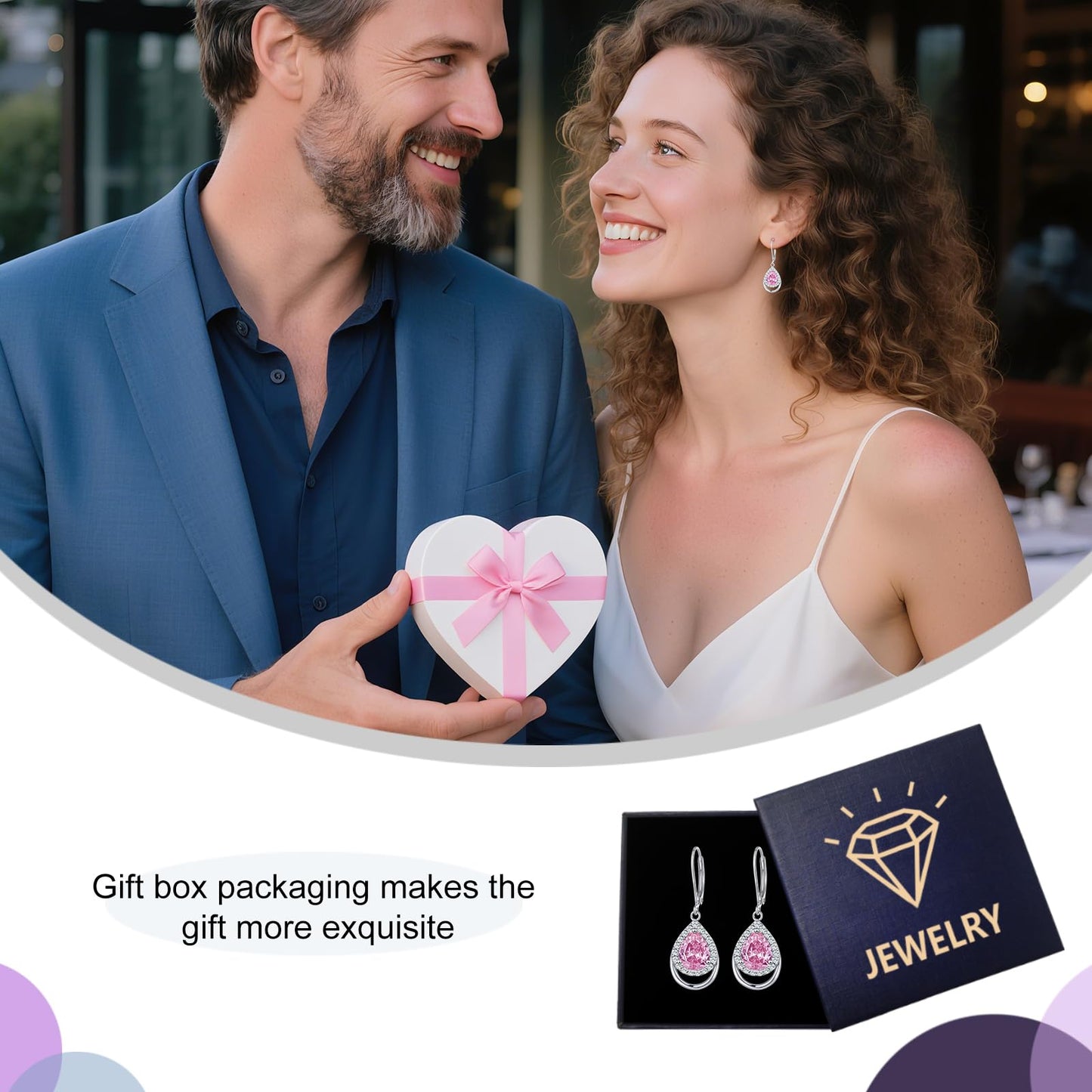Pink Earrings for Women Sterling Silver Hot Pink Birthstone Teardrop Dangle Drop Jewellry Wedding Engagement Christmas Gifts for Women Her Wife fiancée