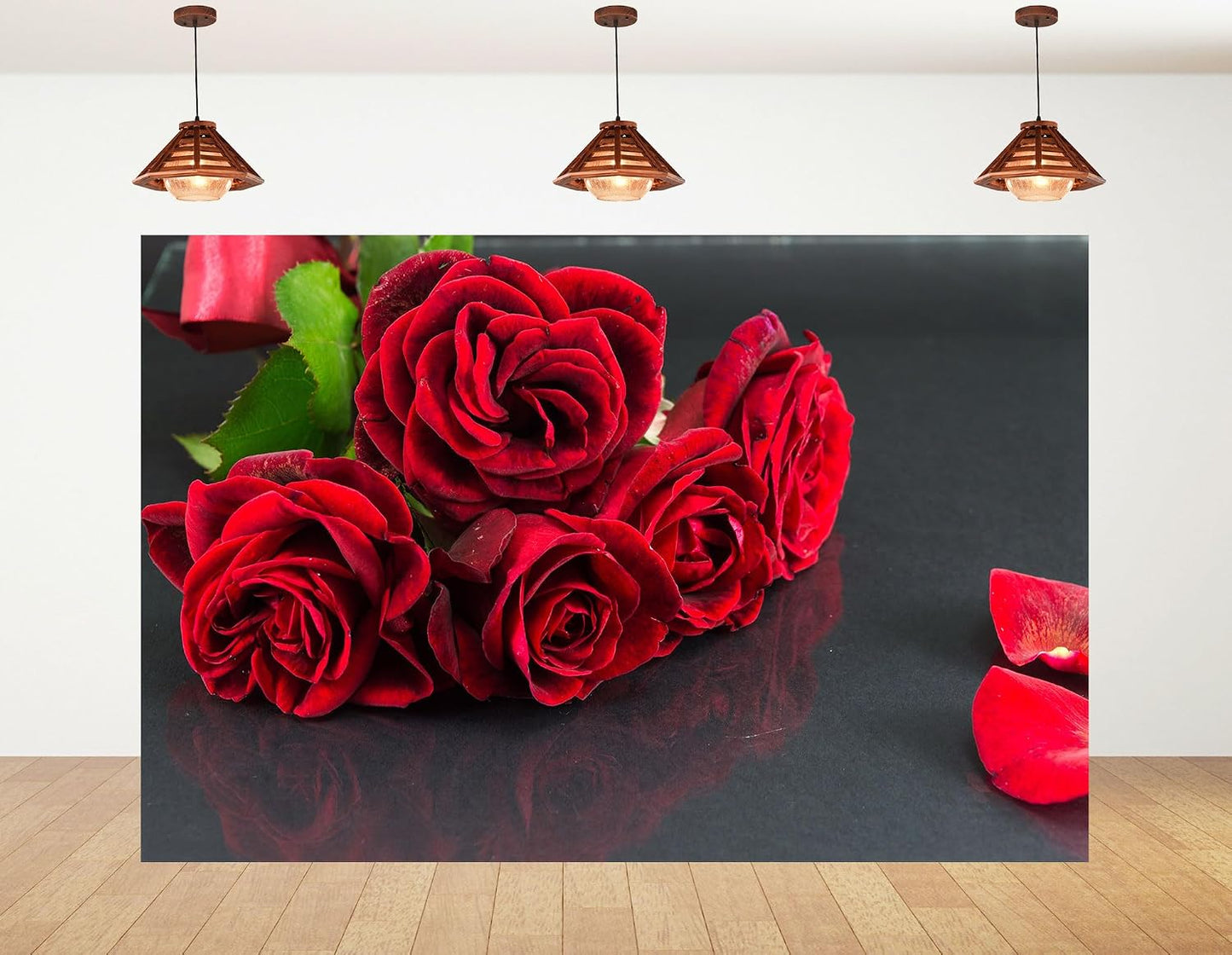 KeyWork 8x8ft Red Rose Bouquet Backdrop Fresh Bloom Petal Photography Background for Valentine's Day Gift Party
