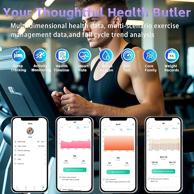 Activity Tracker Ring for Men Women ??Smart Health Ring with Heart Rate, SpO2, Blood Pressure, Sleep Monitoring, Step & Calorie Counter, 5ATM Waterproof, No Subscription Fee (Gold 9)
