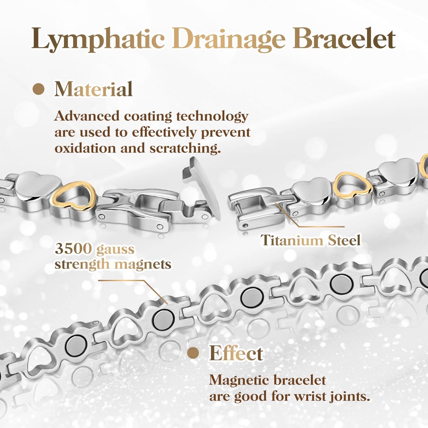 Mahnco Lymph Detox Magnetic Bracelet, Titanium Bracelet for Women, Lymphatic Drainage Ring&Bracelet with 3500 Gauss Magnets-Jewelry Gift Set with Adjustment Tool