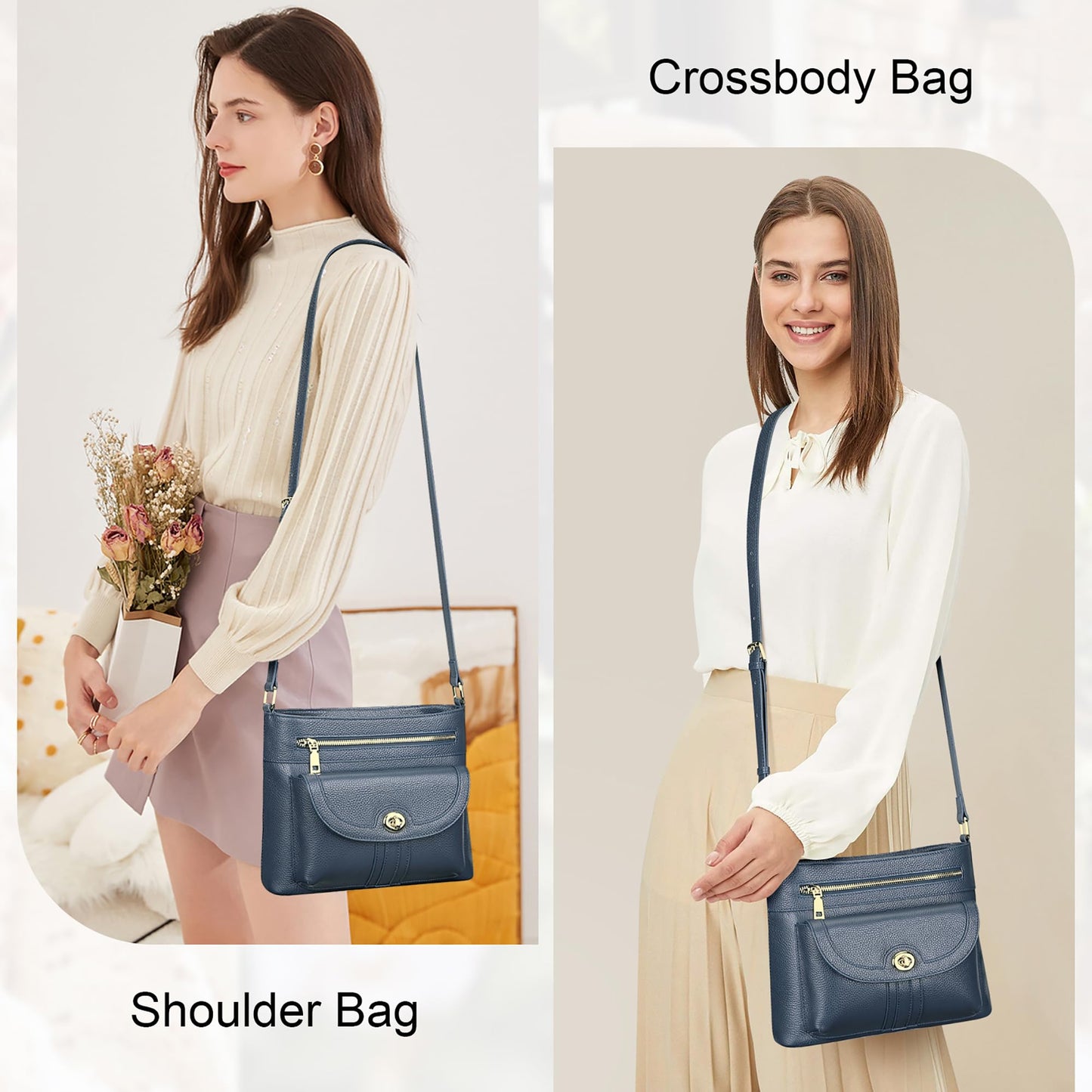 Over Earth Genuine Leather Crossbody Bags for Women Trendy Purses and Ladies Shoulder Handbags(O202E-2G Indigo Blue)