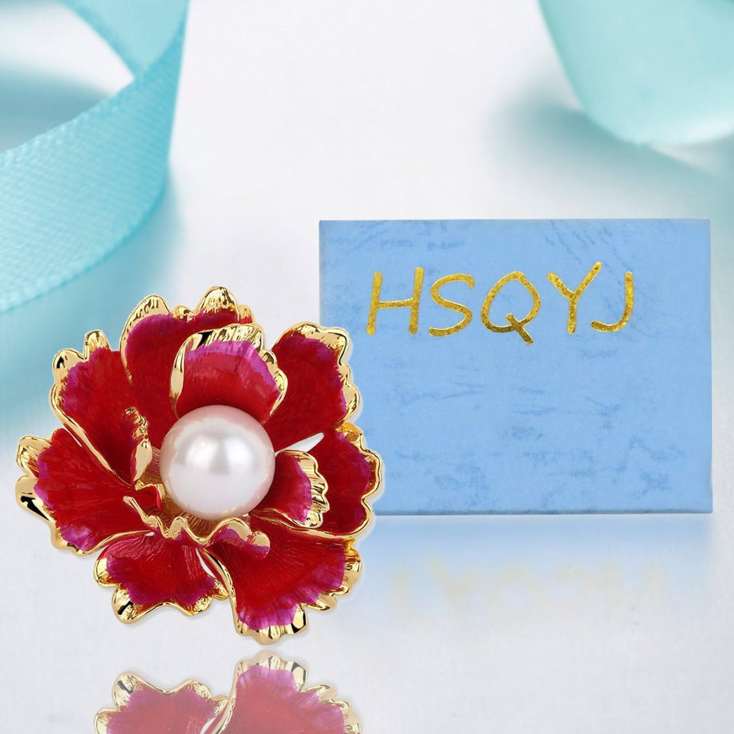 Red/White Enamel Peony Flower Crystal Brooches Pins Fashion Beautiful Created Rhinestone Pearl Floral Brooch Good Idea for Party Dance Wedding Banquet for Elegant Women Girl (Red Enamel Flower)