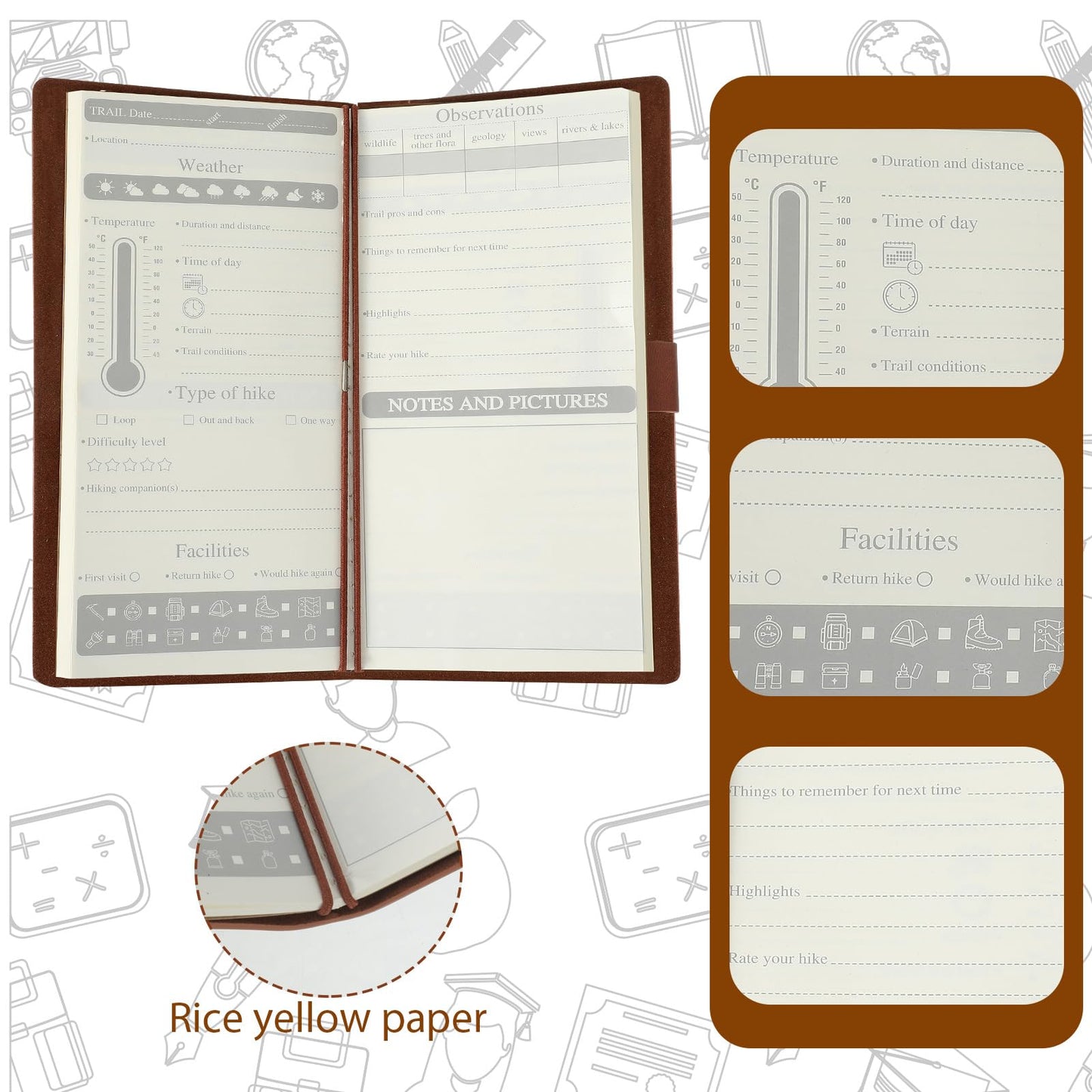 Fulmoon 2 Pcs 8 x 3.7 Inch Hiking Logbooks Books PU Leather Hiking Journal for Travel Diary Planner Birthday Gifts Adventure Sketchbook Women Men Lovers, Green, Brown