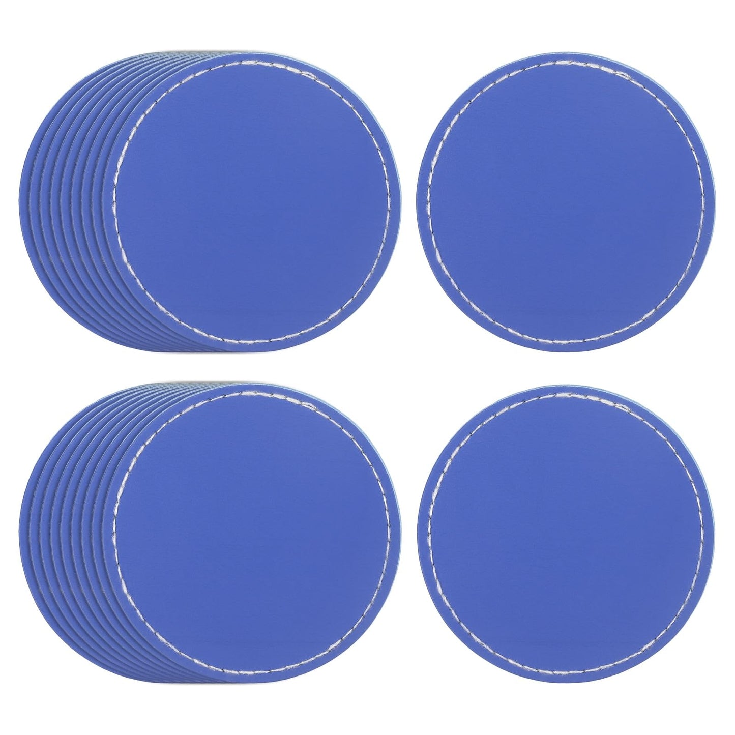 uxcell 20 Pcs Leather Patches for Hats, Round Leather Hat Patches with Adhesive, Rustic Faux Iron on Blank Patch for Laser Engraving Fabric Repair Sew Crafts, Blue