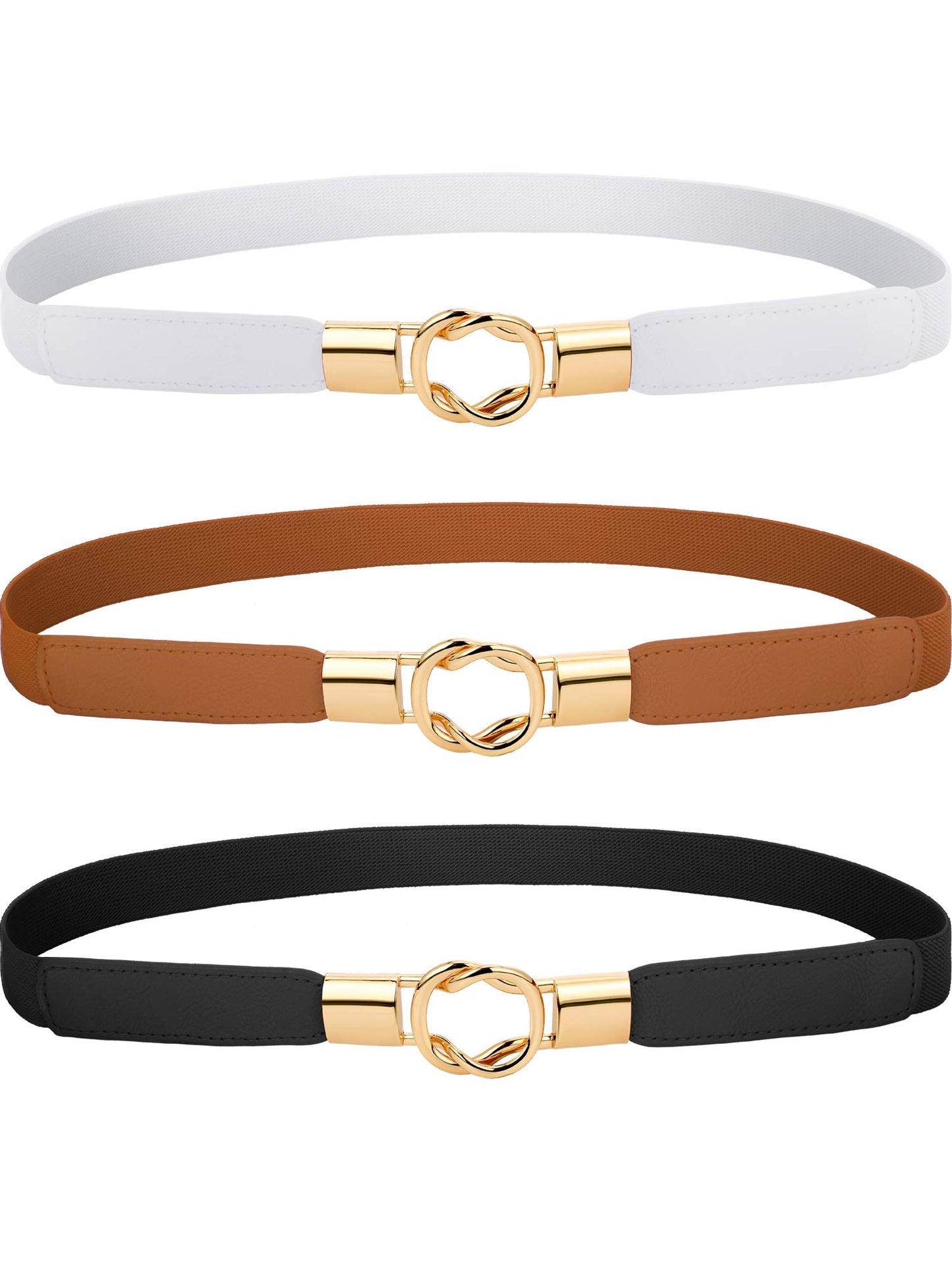 Blulu 3 Pcs Women Skinny Waist Belt Elastic Stretch Thin Belt for Dresses Jeans Western Elastic Waist Cinch Accessories(Medium)