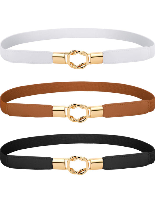 Blulu 3 Pcs Women Skinny Waist Belt Elastic Stretch Thin Belt for Dresses Jeans Western Elastic Waist Cinch Accessories(Medium)