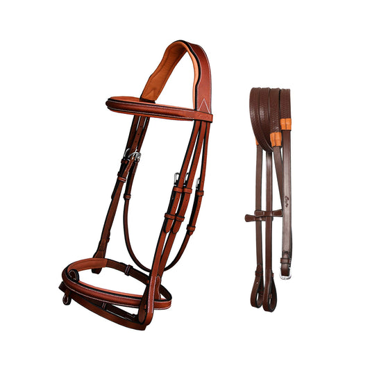 ExionPro English Hunter Jumping Bridle for Horses with Removable Flash Soft Yet Strong Rubber Reins | Royal Hunter Bridle | English Bridle for Horses (Oak Brown, Cob)