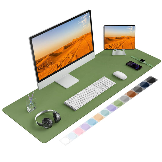 Roslim Leather Desk Pad Protector,Mouse Pad,Non-Slip Computer Mat for Desk,PU Leather Office Desk Mat for Home & Office,Waterproof Laptop Desk Blotter for Keyboard and Mouse,Olive Green ((17''X48'')