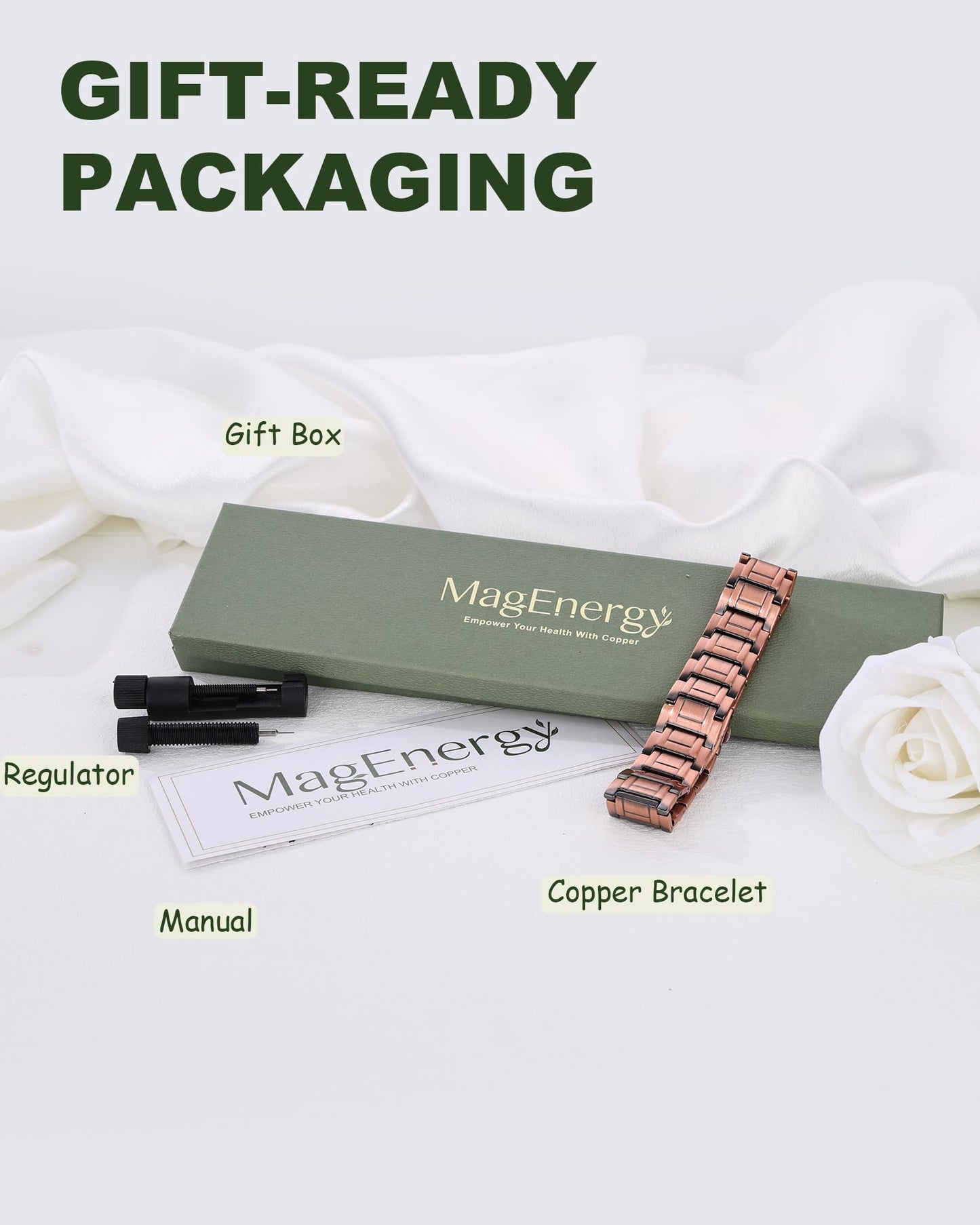 MagEnergy Copper Bracelet for Men, 3X Strength Magnetic Bracelet & 3800 Gauss Magnets, Copper Jewelry Gifts, Premium Fold-Over Clasp