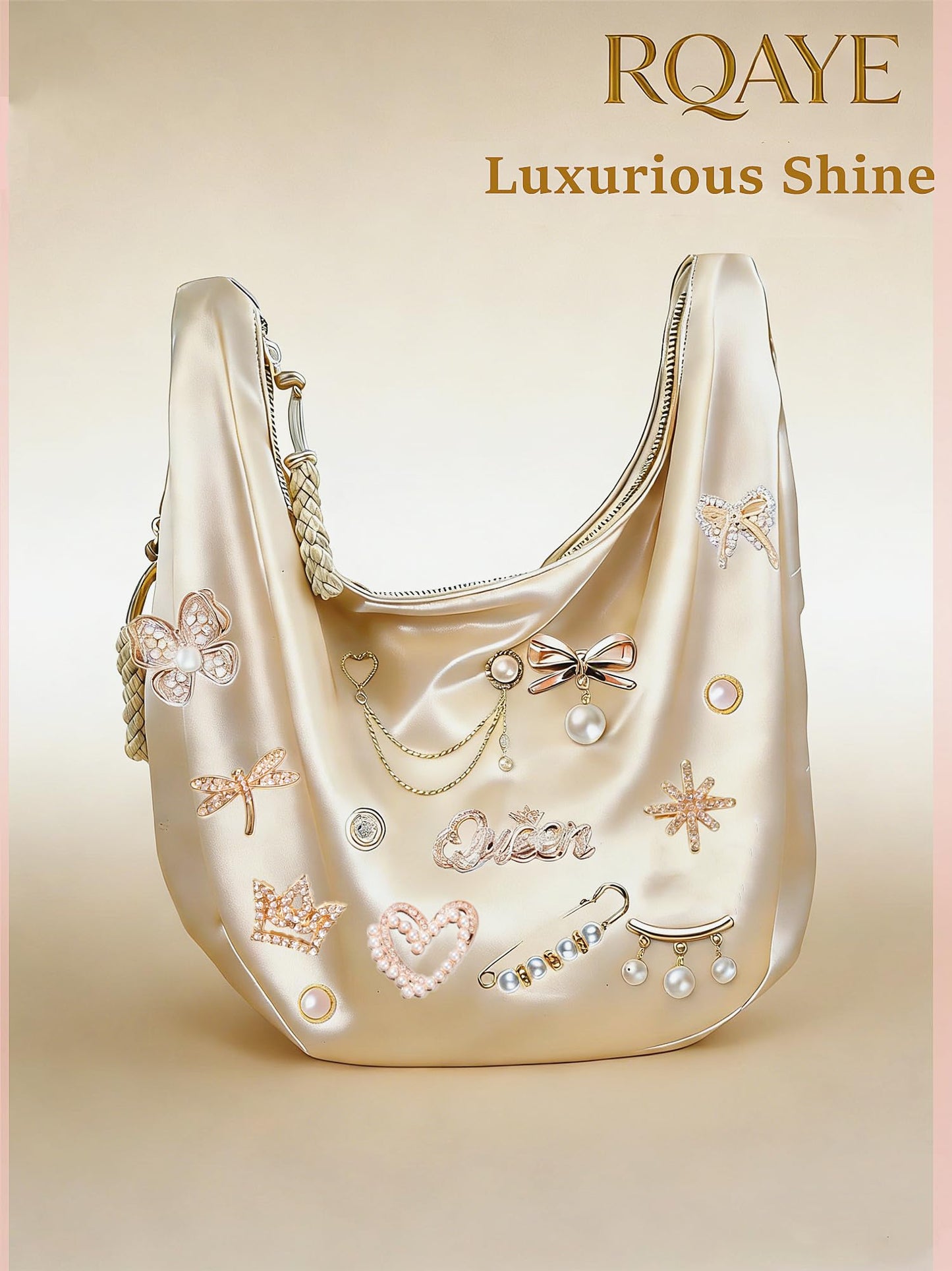 RQAYE 80pcs Junk Socks Charms Kit, Gold Brooches and Pins for Women,Pearl and Rhinestone Shoe Charms with Safety Pins for Hat Clothes Bags