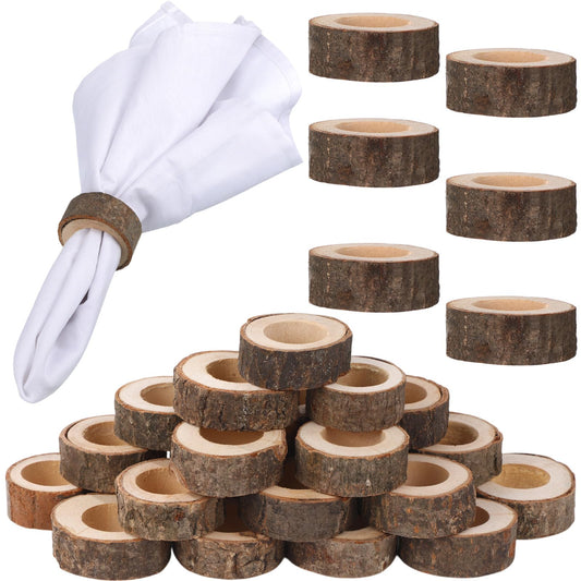 Tessco of Fun Set of 24 Wooden Bark Napkin Ring Handcrafted Wooden Napkin Holder Rustic Napkin Rings Buckles Party Gift Farmhouse Table Decoration for Dining Wedding Birthday, Everyday