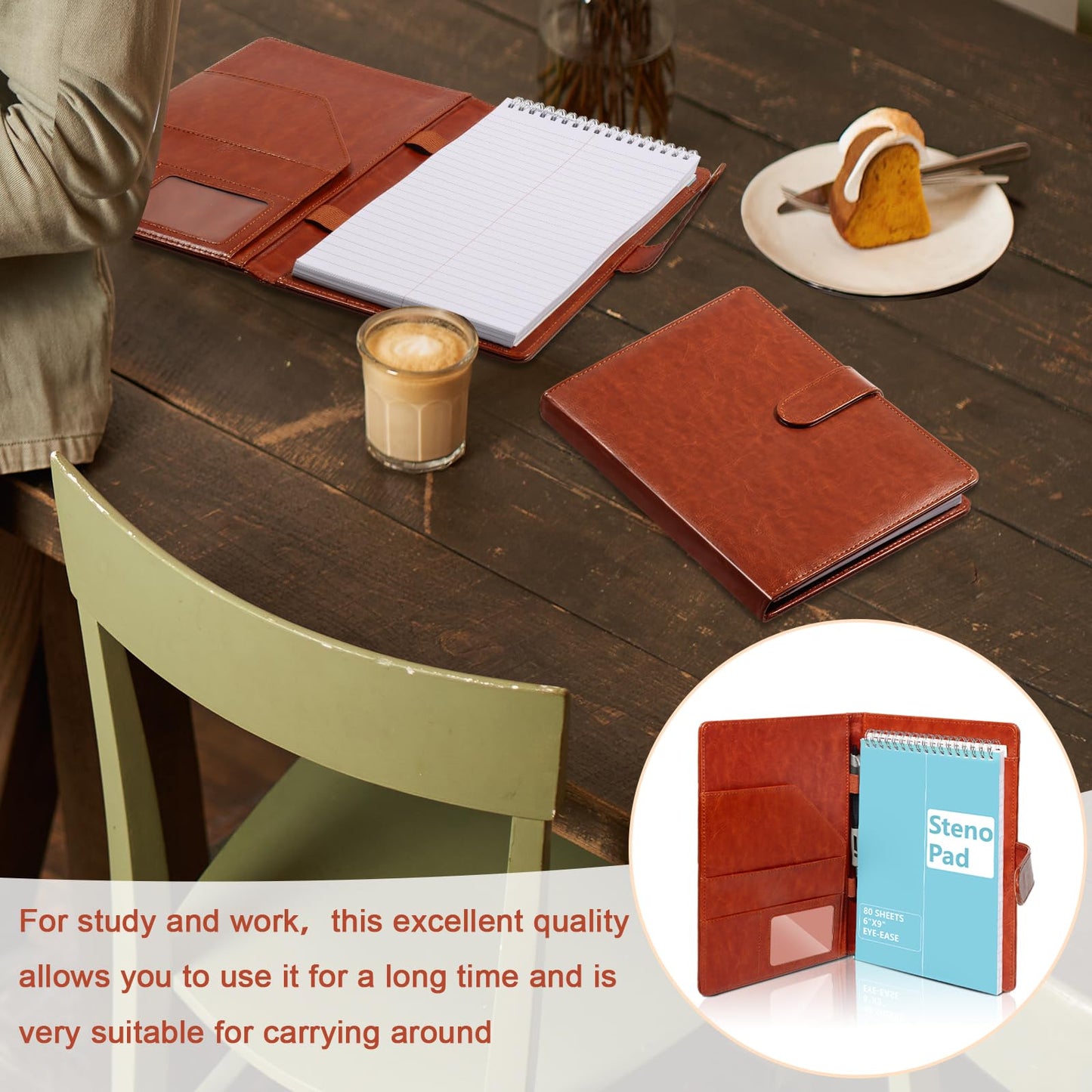 SHIQIKEJIPTY Steno Pad Holder PU Leather Cover 6x9 Steno Pad Cover Business Padfolio Organizer Compatible With 6x9 Steno Notebook Portfolio Pocket Organizer With Pen Loop for Business Office（Brown）