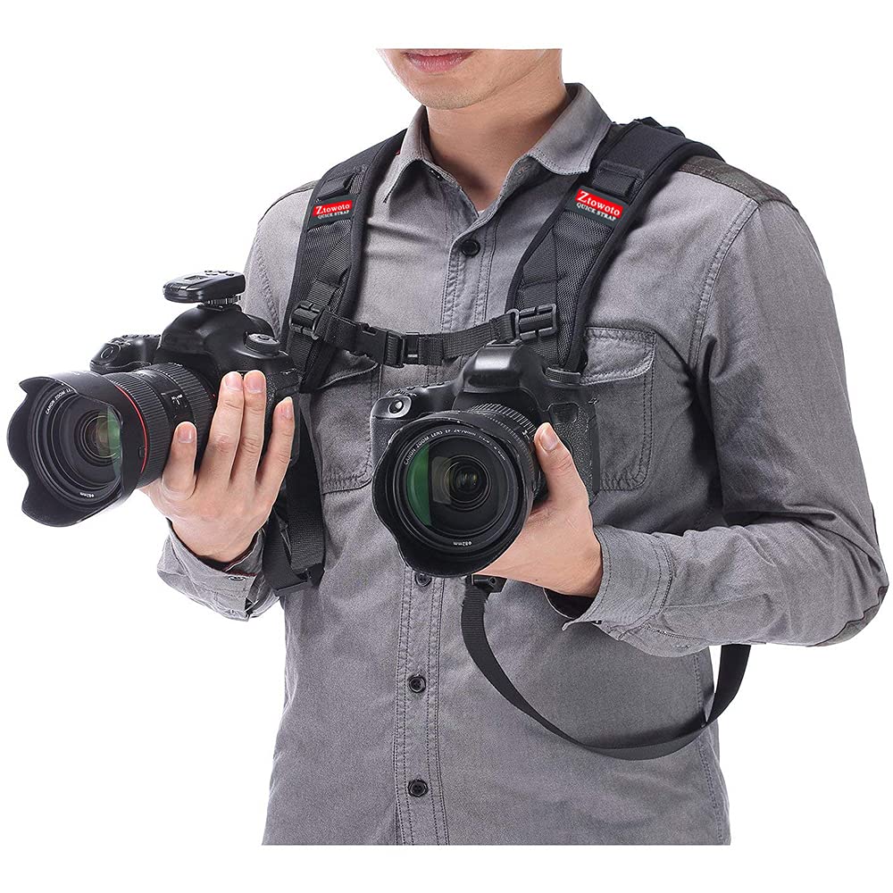 ztowoto Double Shoulder Camera Strap Harness Quick Release Adjustable Dual Camera Tether Strap for DSLR SLR Camera (focus)