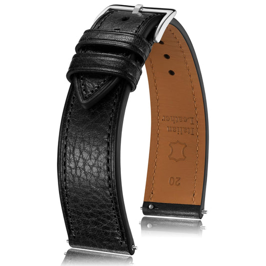 Getalia Italian leather Watch Band Tuscany Natural Vegetable-Tanned Full Grain Genuine Leather, Skin-Safe, Quick Release Replacement Watch Straps for Men and Women Thin and Soft (Black：Width-20mm)