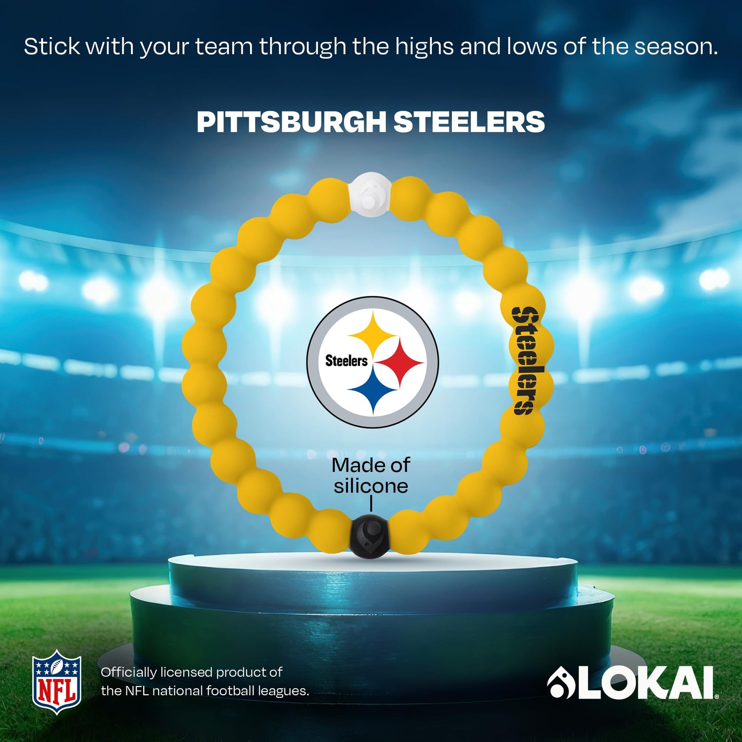 Lokai NFL Football Collection Silicone Beaded Bracelet, Pittsburgh Steelers Classic (Medium) - Beaded Bracelet for Women & Men, Silicone Jewelry Bracelet Slides-On for Comfortable Fit