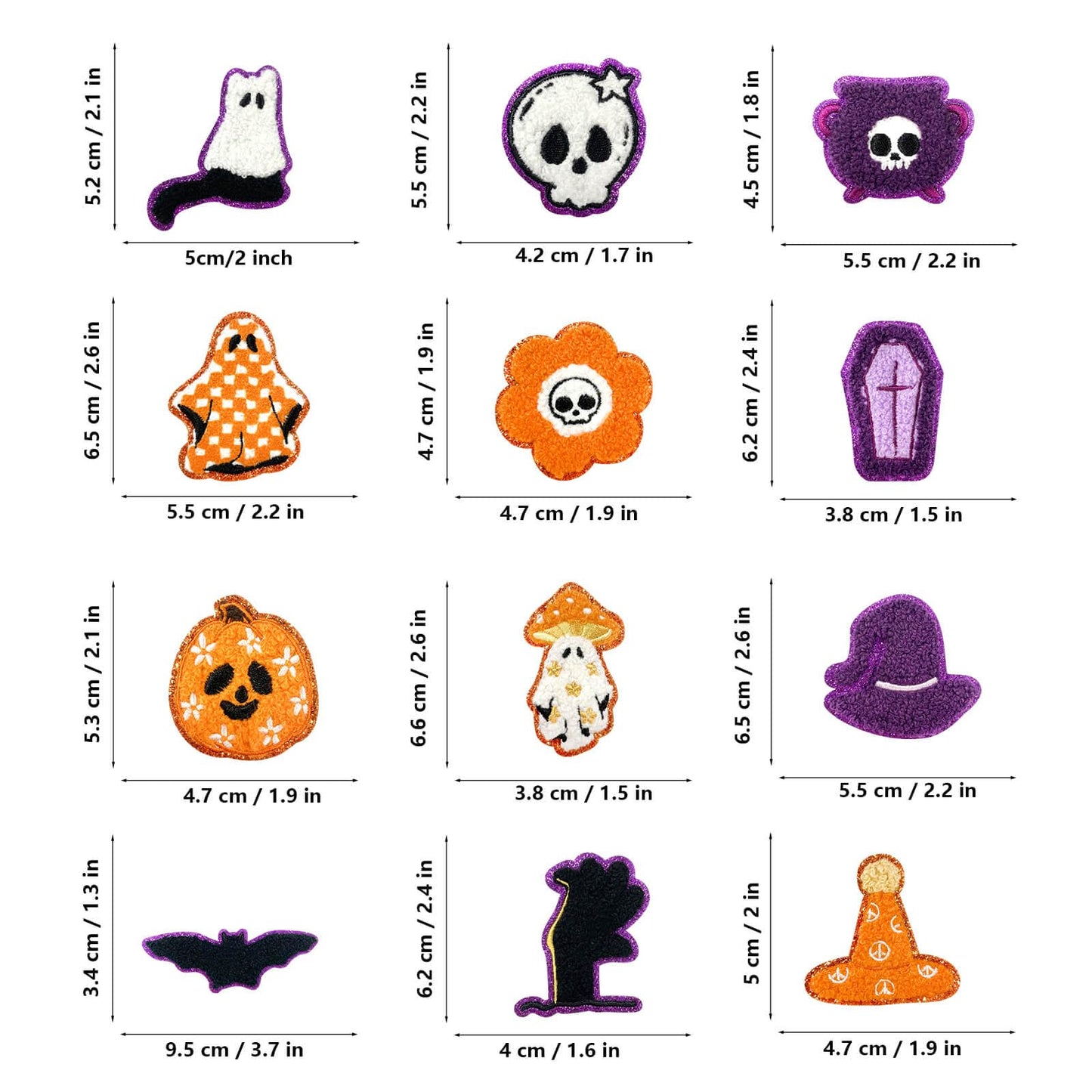 12-Piece of Halloween Ghost Pumpkin Skull Patch, Iron-on/Sew-on Funny Badge Patch Applique Embroidered Patches for Clothing, Jeans, Backpacks, Hats, DIY Accessories & Crafts, Bags, Jackets