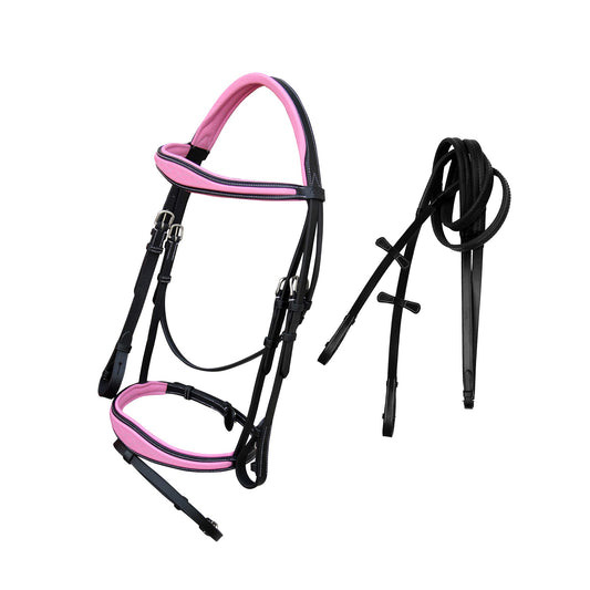 Exion Pink English Bridle for Horses | Anatomic Snaffle Noseband & Browband Jumping English Bridle with Flash | Royal English Bridle