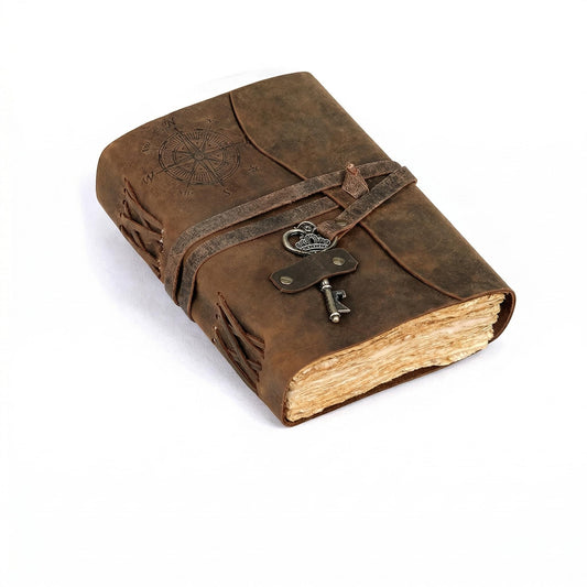 cuero Compass Vintage Leather Journal Antique Handmade Leather Bound Journal with Deckle Edge Paper Diary Leather Sketchbook Drawing Journal Notebook Great Gift Men & Women (Tawny Brown, 8X10 Inch)
