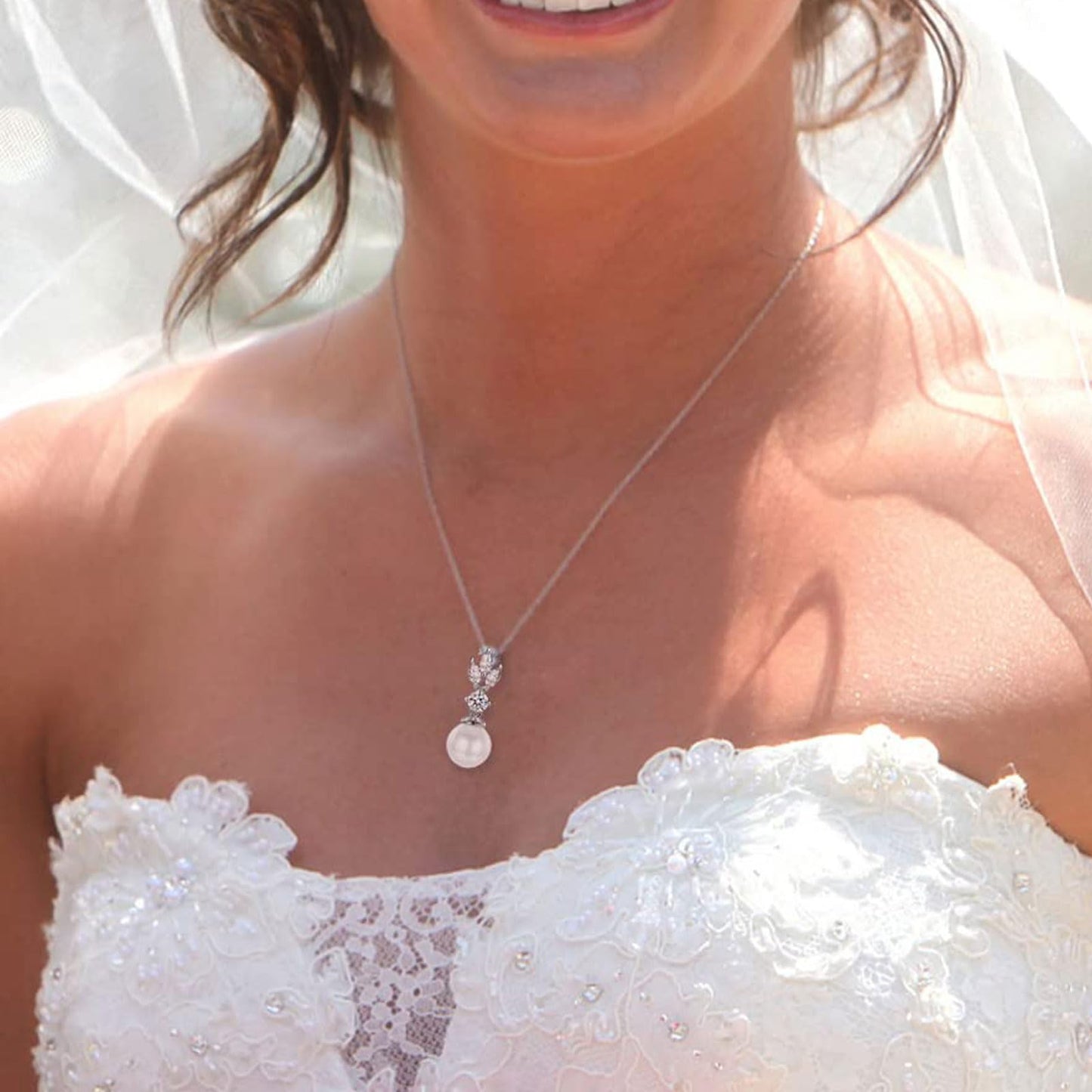 IDASANY Wedding Jewelry for Bride Bridesmaid, Pearl Dangle Earrings and Pendant Necklace Set Bridal Jewelry for Promise Wedding Party, Pack of 2