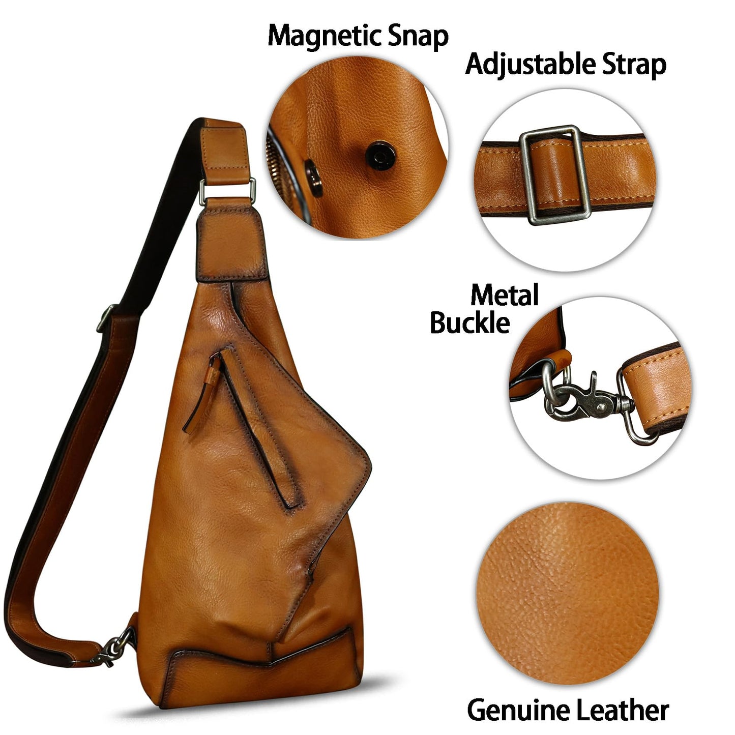 Genuine Leather Sling Bag for Men and Women Vintage Desinger Chest Over Shoulder Crossbody Bag Sling Backpack Purse (Brown)
