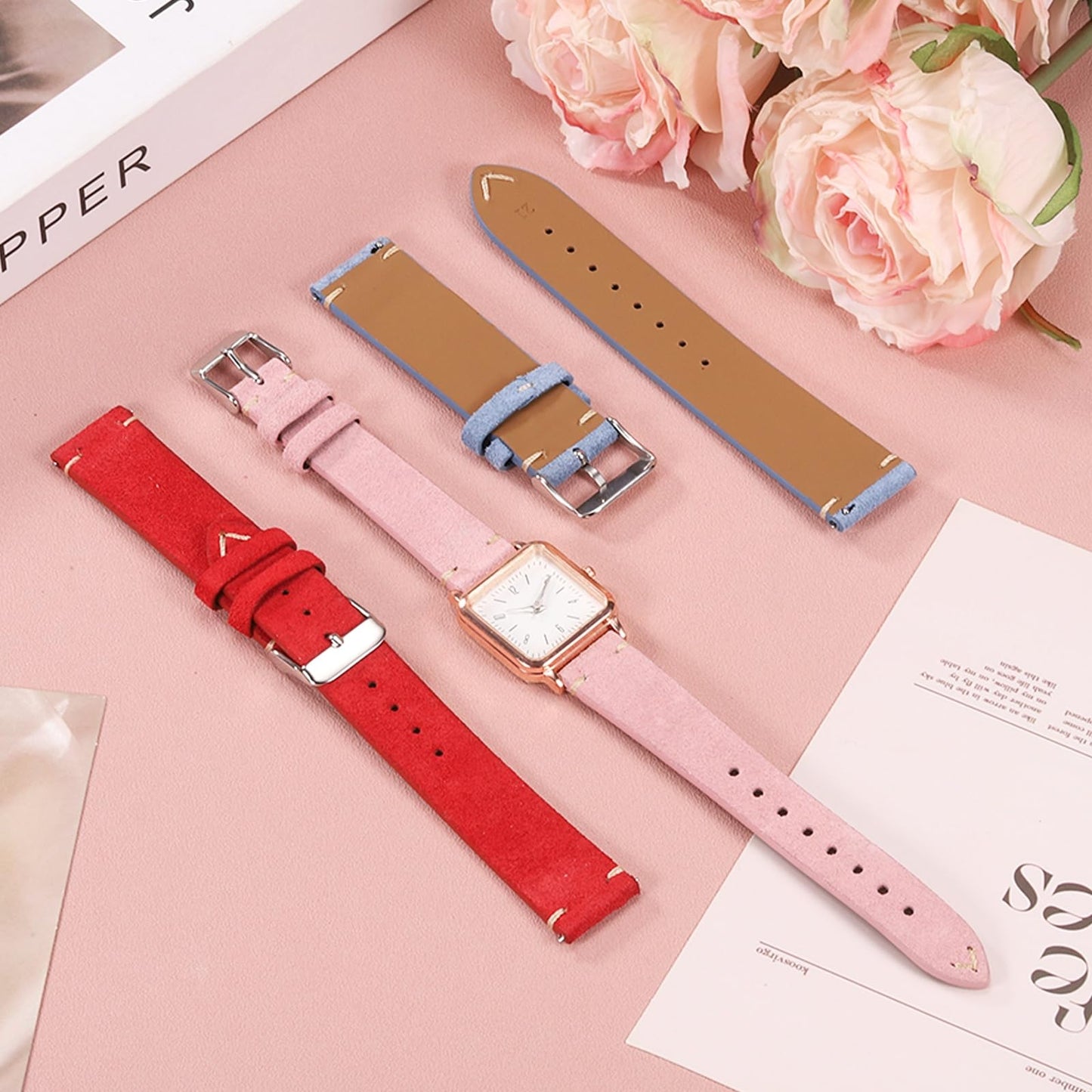 HARFINGTON Leather Watch Band 18mm Width Watch Strap Top-Grain Suede Cowhide Wrist Bands Replacement with Stainless Steel Buckle for Men Women, Dark Blue