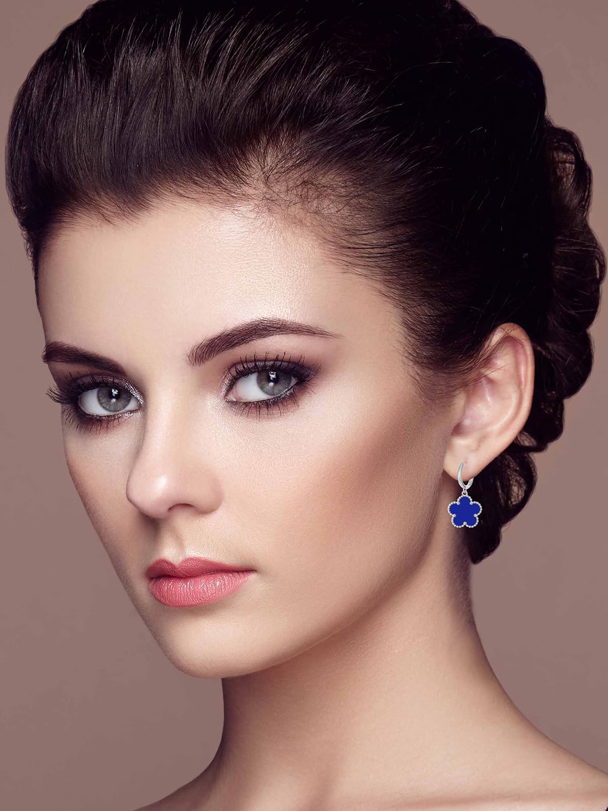 Gold Plated Five Leaf Clover Dangle Earrings for Women Lucky Flower Jewelry (Royal Blue-White Gold Plated)