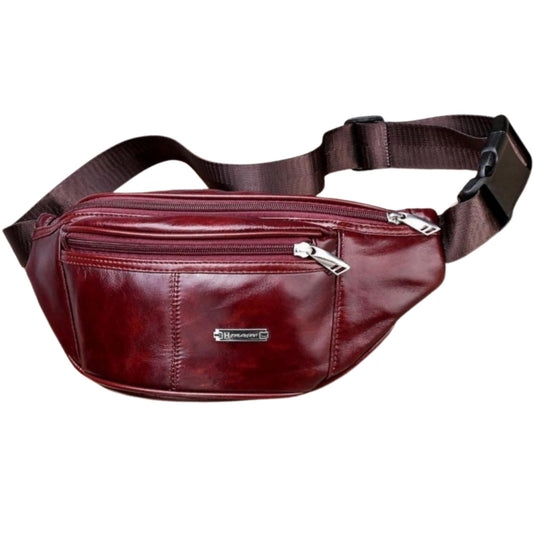 Genuine Leather Fanny Pack Bum Bag for Men – Crossbody Sling Waist Bag with 3 Pockets & Hidden Anti-Theft Pocket, Adjustable Strap, Lightweight Travel Hip Bag for Hiking, Outdoor & Daily Use (Navy)