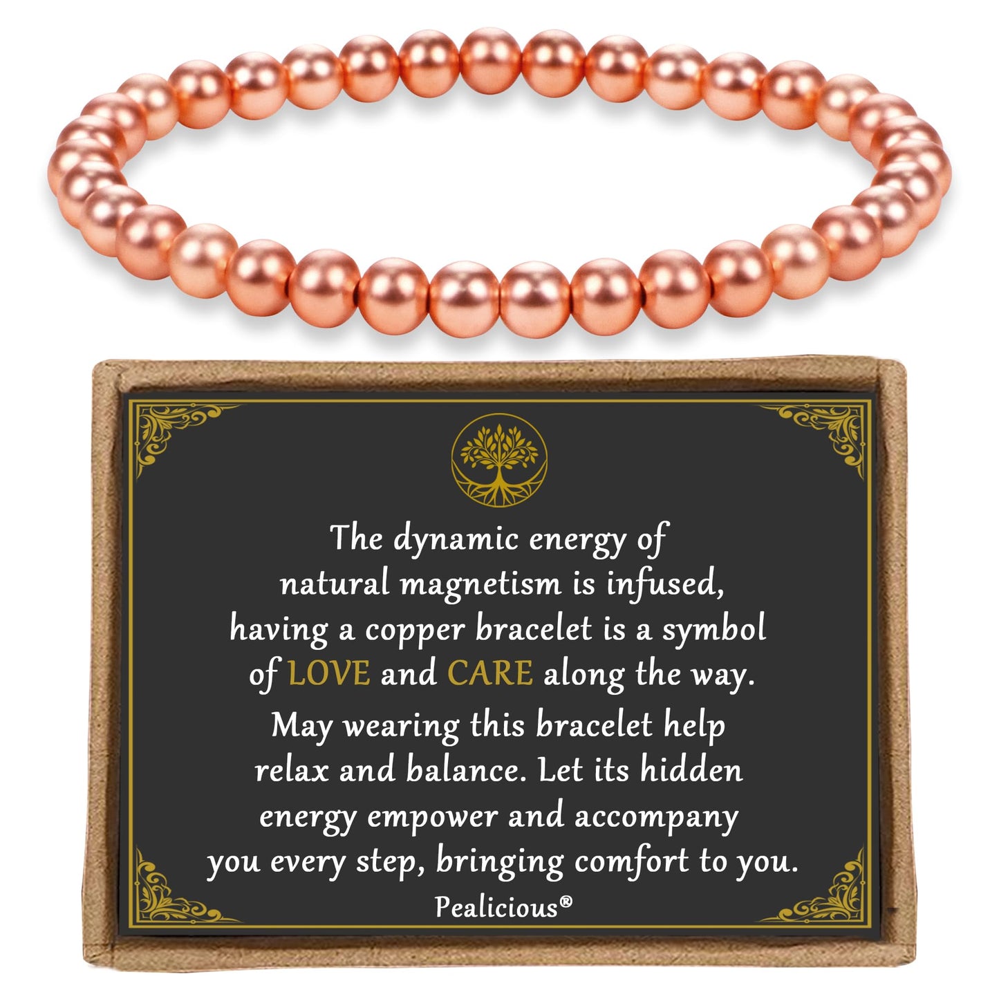 PEALICIOUS Copper Bracelet for Women and Men, 6MM Copper Jewelry as Birthday Gifts, Dainty Cooper Bracelets Pulsera De Cobre para Mujer as Parents Gifts Anniversary Jewelry for Her Him