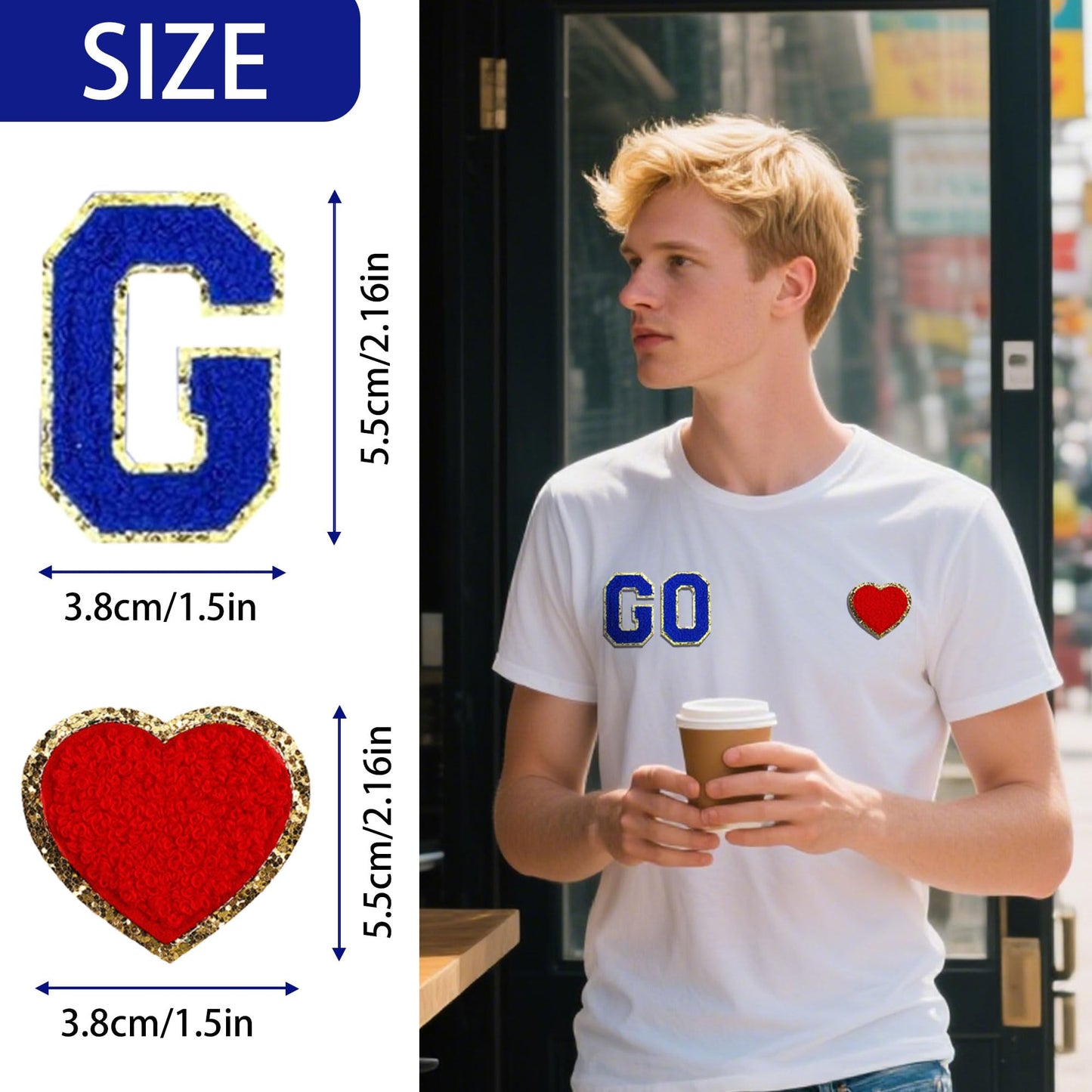 56Pcs Chenille Letter Iron on Patches,Sew On Preppy Letter Patches A-Z Alphabet Stickers for Clothing Backpacks Embroidered Applique Initial Patch Blue 2.2 inch