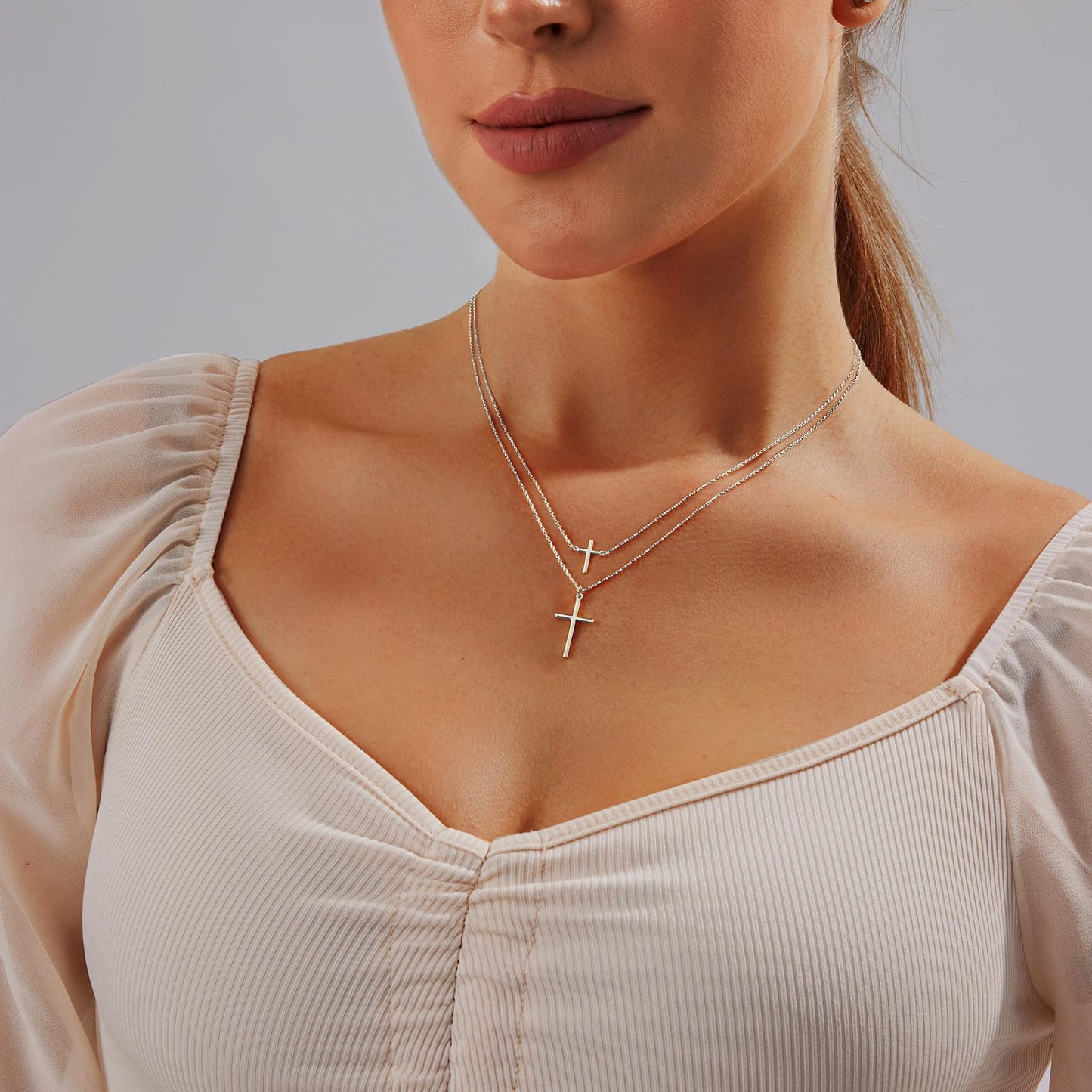 HAXIYA Silver Cross Necklaces for Women Dainty Sterling Silver Plated Tiny + Mini Cross Pendant Necklace for Women on Tarnish Simple Silver Cross Choker Trendy Cute Faith for Womens Jewelry Gift