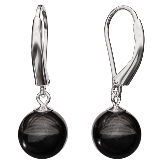 Lova Jewelry Pearl Drop Earrings Leverback Hoop Earrings for Women (Black)