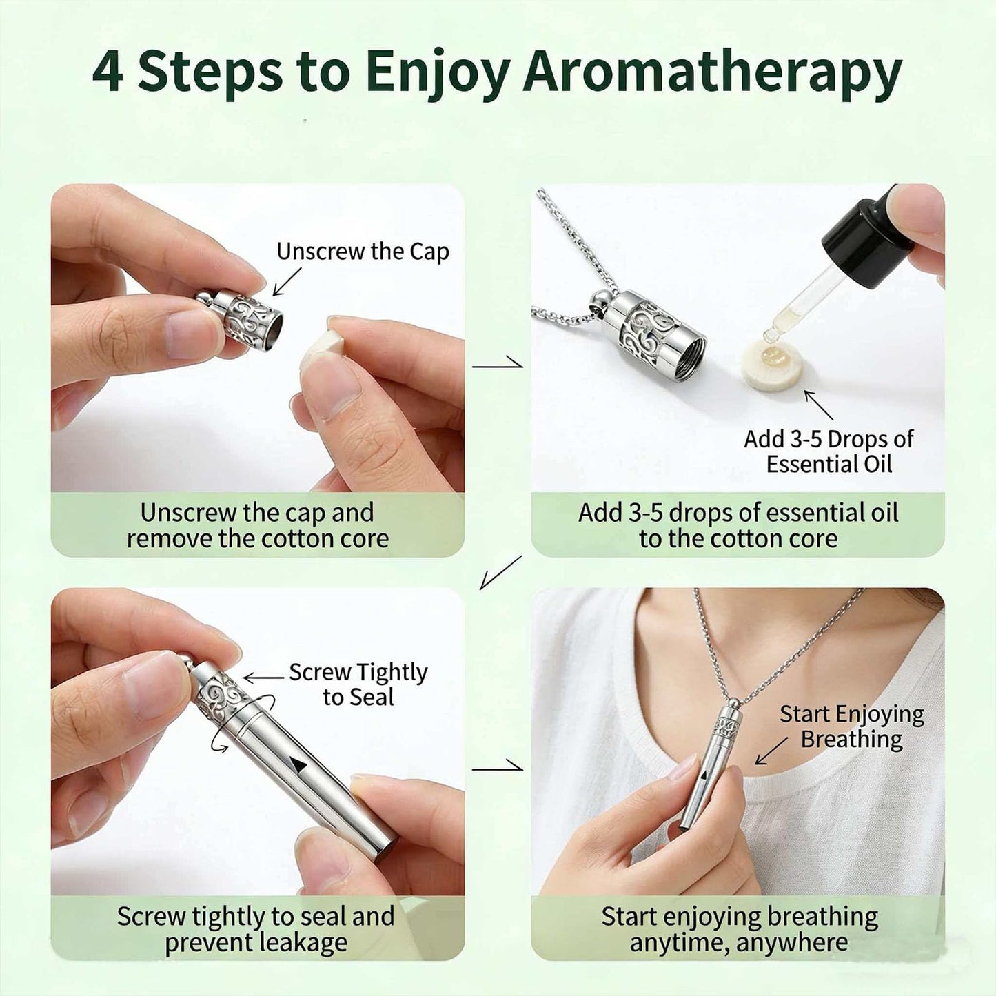 phaxud Stainless Steel Mindfulness Breathing Necklace for Anxiety Original Upgrades Quit Smoking Necklace with Essential Oil Diffuser Multifunctional Jewelry (F)