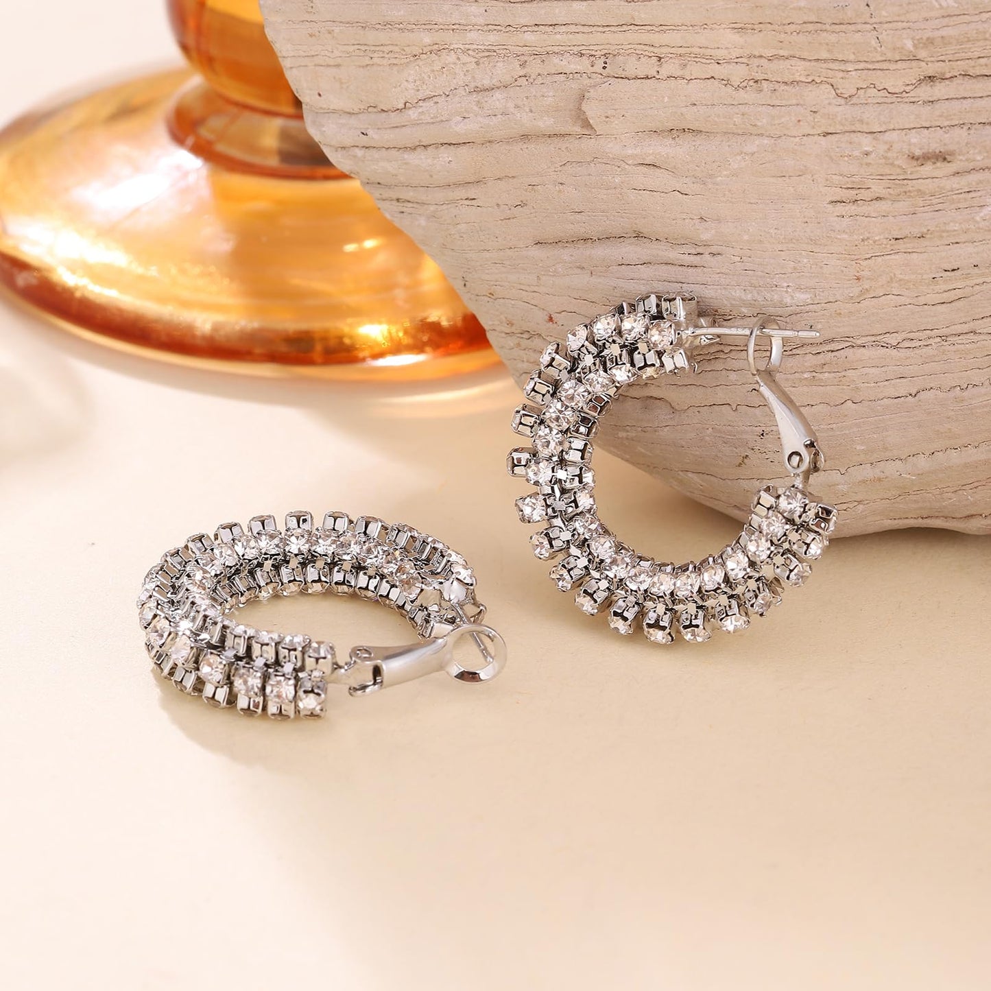 SayovatBek 14K Gold Plated 25–35mm Lightweight Hoop Earrings for Women, Cubic Zirconia, 925 Sterling Silver Post, Hypoallergenic Jewelry