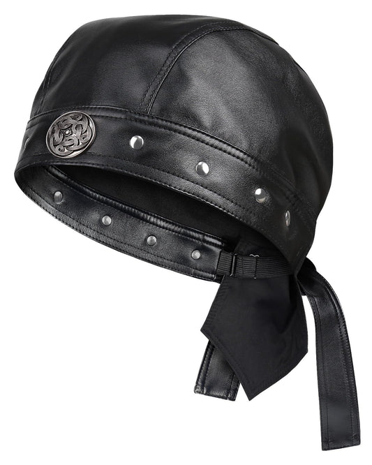Hachapy Biker Cap for Women Leather, Adjustable Motorcycle Hat with Skull Fit & Toggle Buckle One Size Fits All