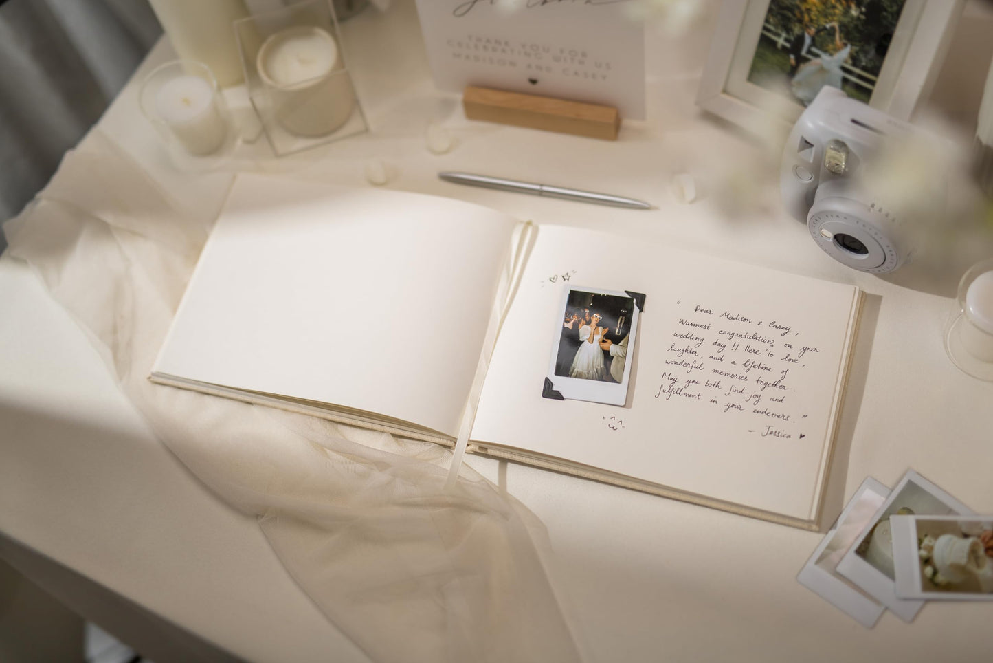 Modern Album Designs Cream Guest Book with Black Sticker Sheets for Photos - 9.5 x 7 Real Linen Hardcover Guestbook for Wedding Ceremony Reception Signin, to Add Polaroid & Write Messages