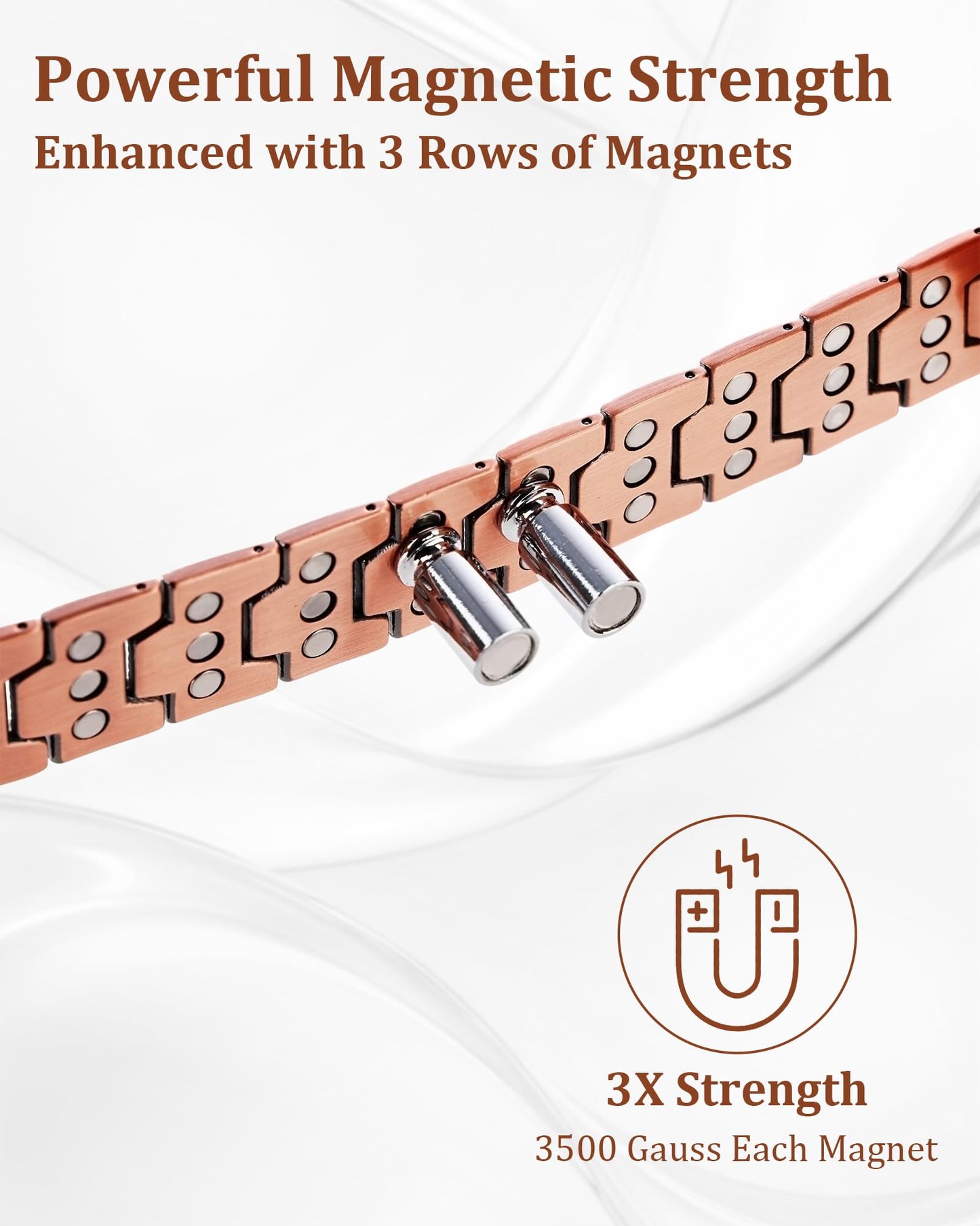 MagEnergy Copper Bracelet for Men, 3-Row Magnet Design, Ultra Strength Magnetic Bracelet 99.99% Pure Copper Wristband Adjustable Jewelry Gift with Sizing Tool(Copper Tire Graphics-Xmas)