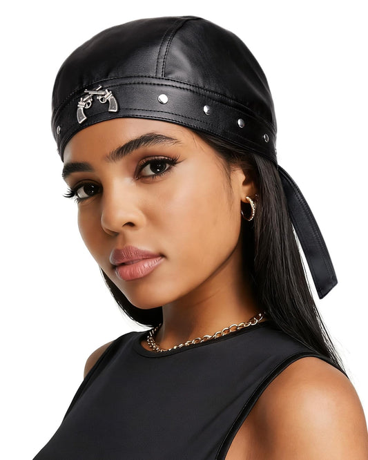 Heerf Cycling Bandana Leather Skull Cap Motorcycle Biker Hat Adjustable Doo Rags for Men and Women
